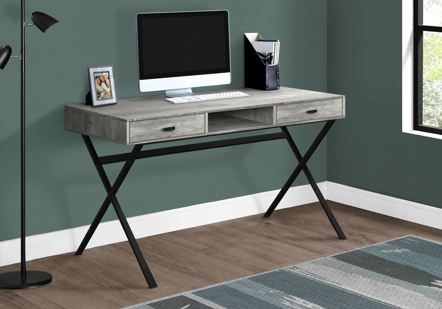 Computer Desk For Home Office, Laptop, Storage Drawers, Contemporary - Gray