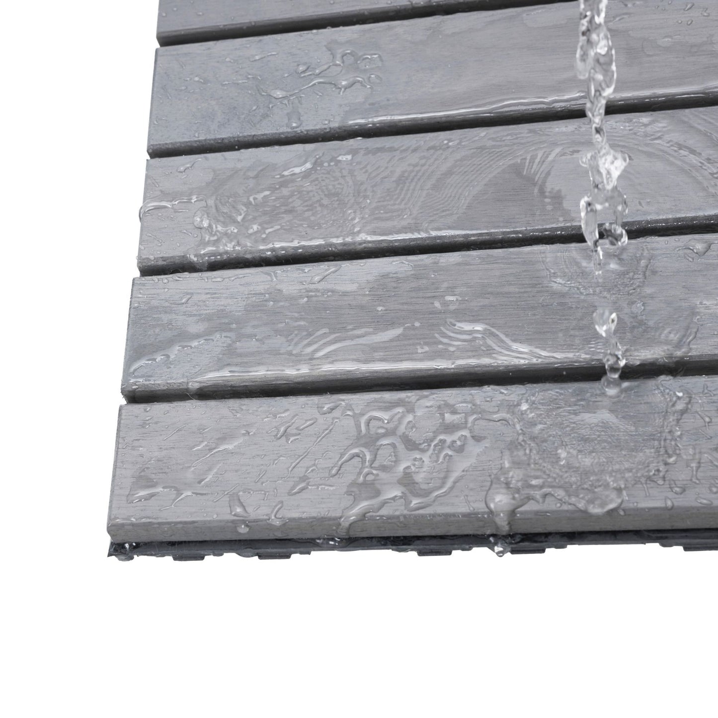 10 Piece Interlocking Deck Tiles Striped Pattern, Square Acacia Hardwood Outdoor Flooring For Patio, Bancony, Pool Side - Light Gray