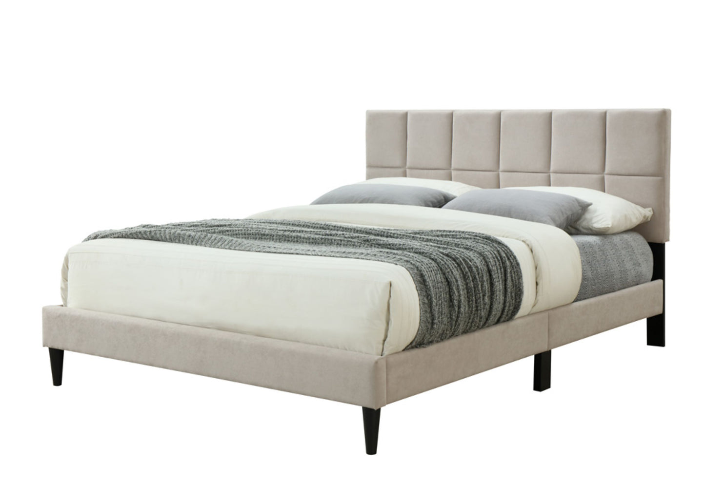 Queen Sized Squares Bed With USB - Light Gray