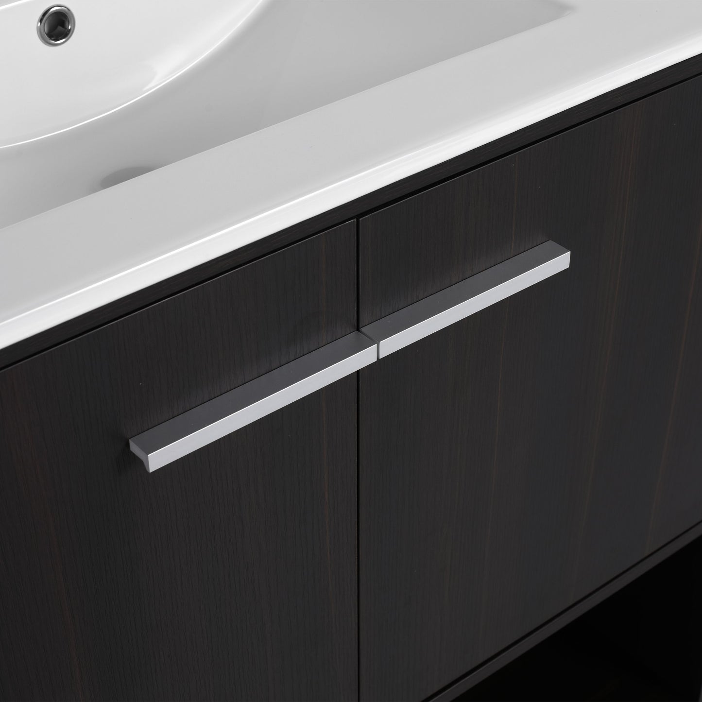 Modern 36" Bathroom Vanity With Ceramic Sink And Soft Closing Doors - Dark Oak