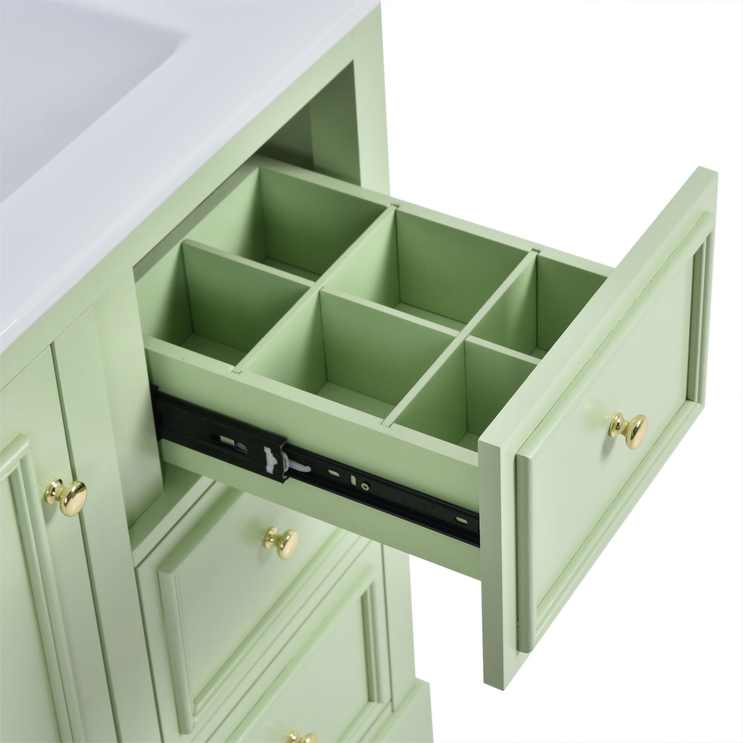 Bathroom Vanity Cabinet With Ceramic Basin, 3 Drawers And Adjustable Shelves - Green