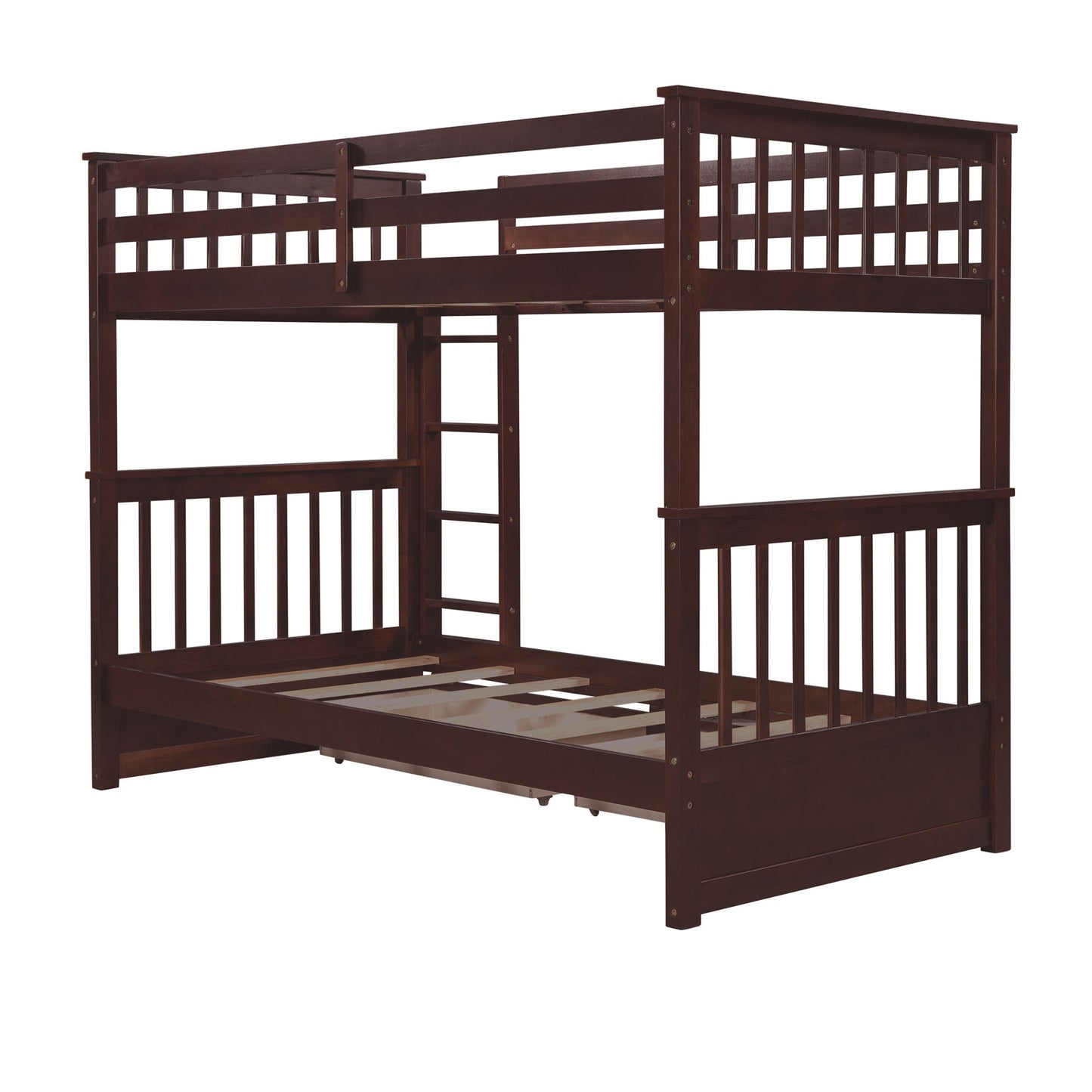 Twin Over Twin Bunk Bed With Ladders And 2 Storage Drawers - Espresso