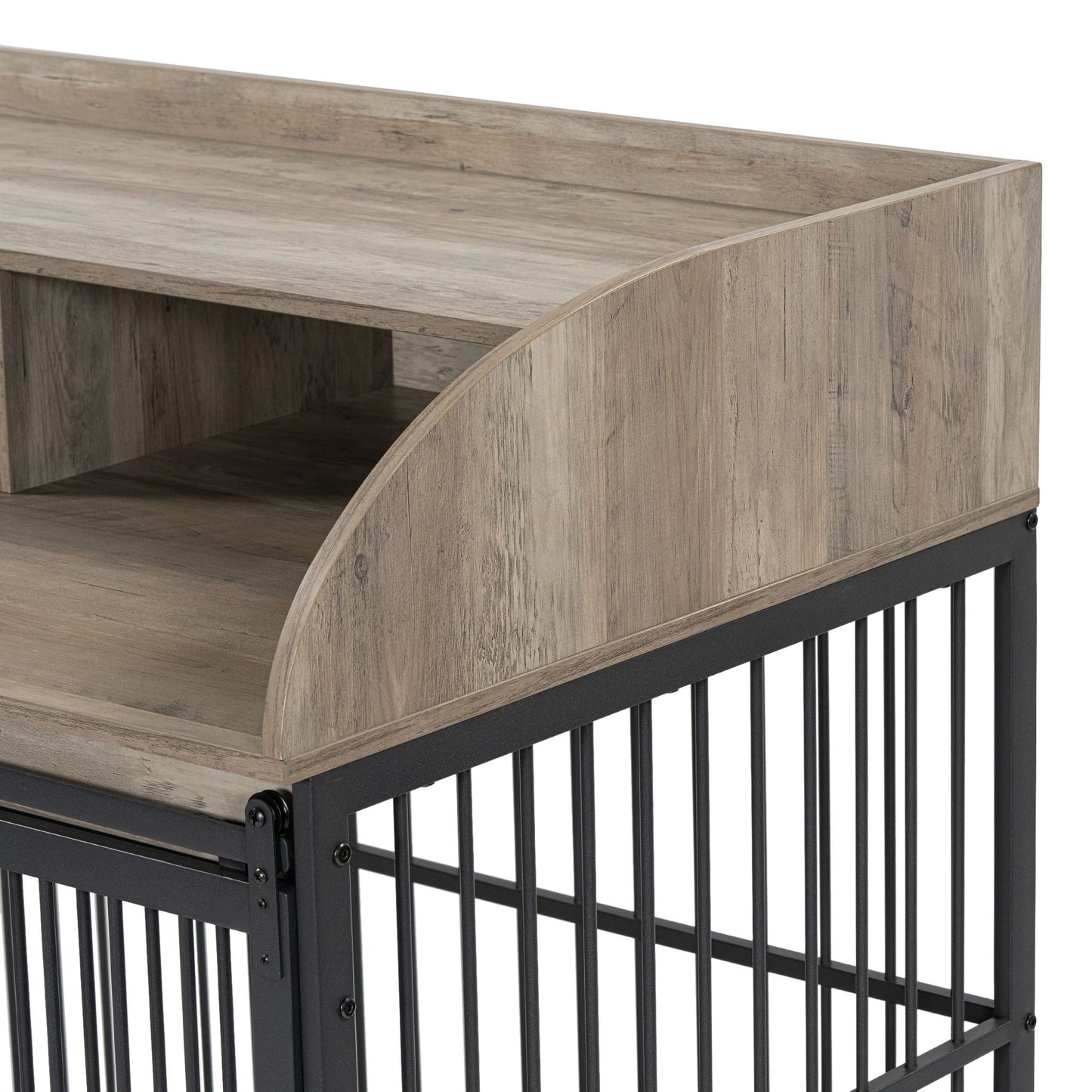 44'' Heavy Duty Large Dog Crate Furniture For Large Medium Dog With Lockable Wheels, Wooden Dog Crate Dog Kennel, End Table Crate With Double Layer Storage - Gray
