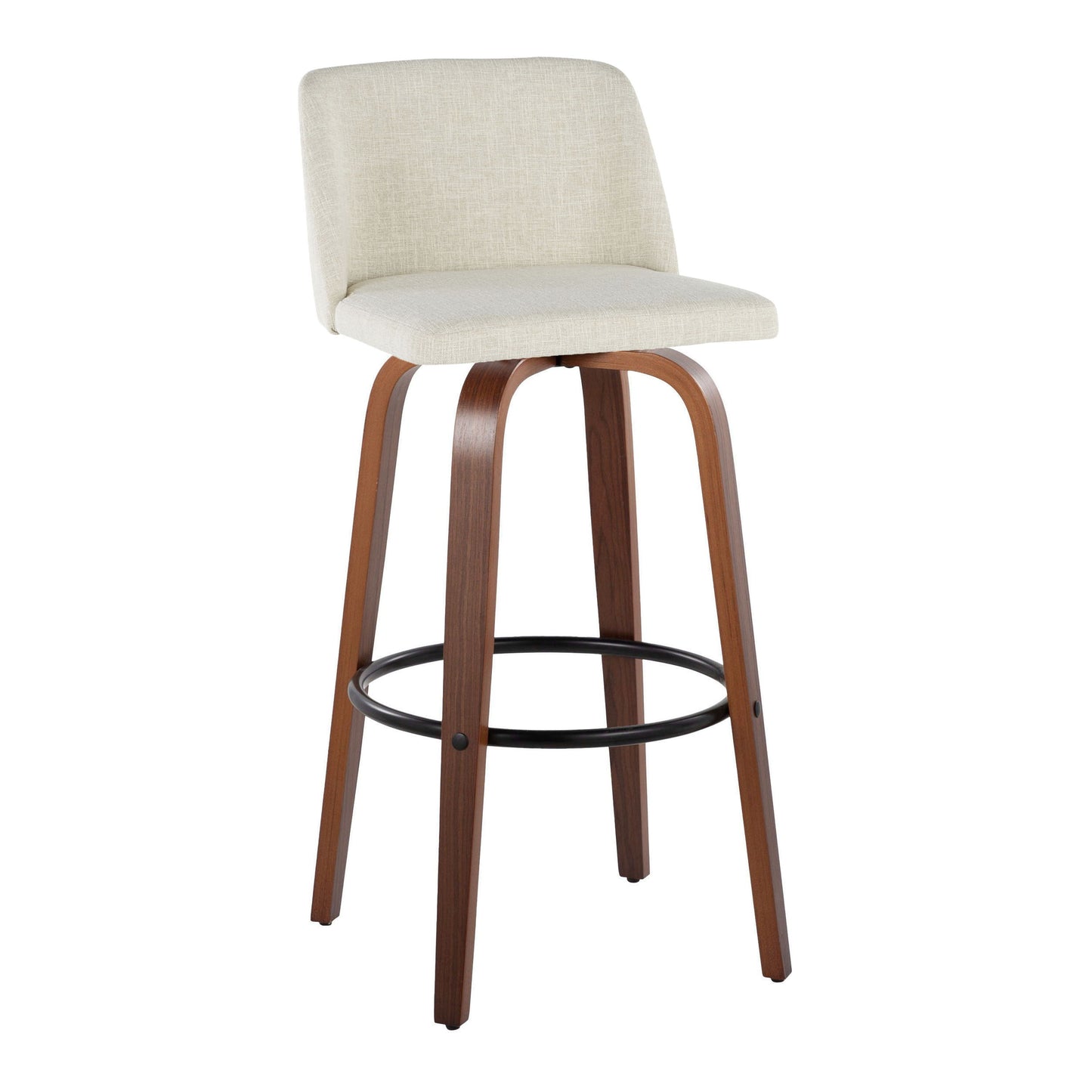Toriano - Mid-Century Modern Fixed Height Barstool With Swivel With Round Footrest (Set of 2) - Walnut / Cream / Black