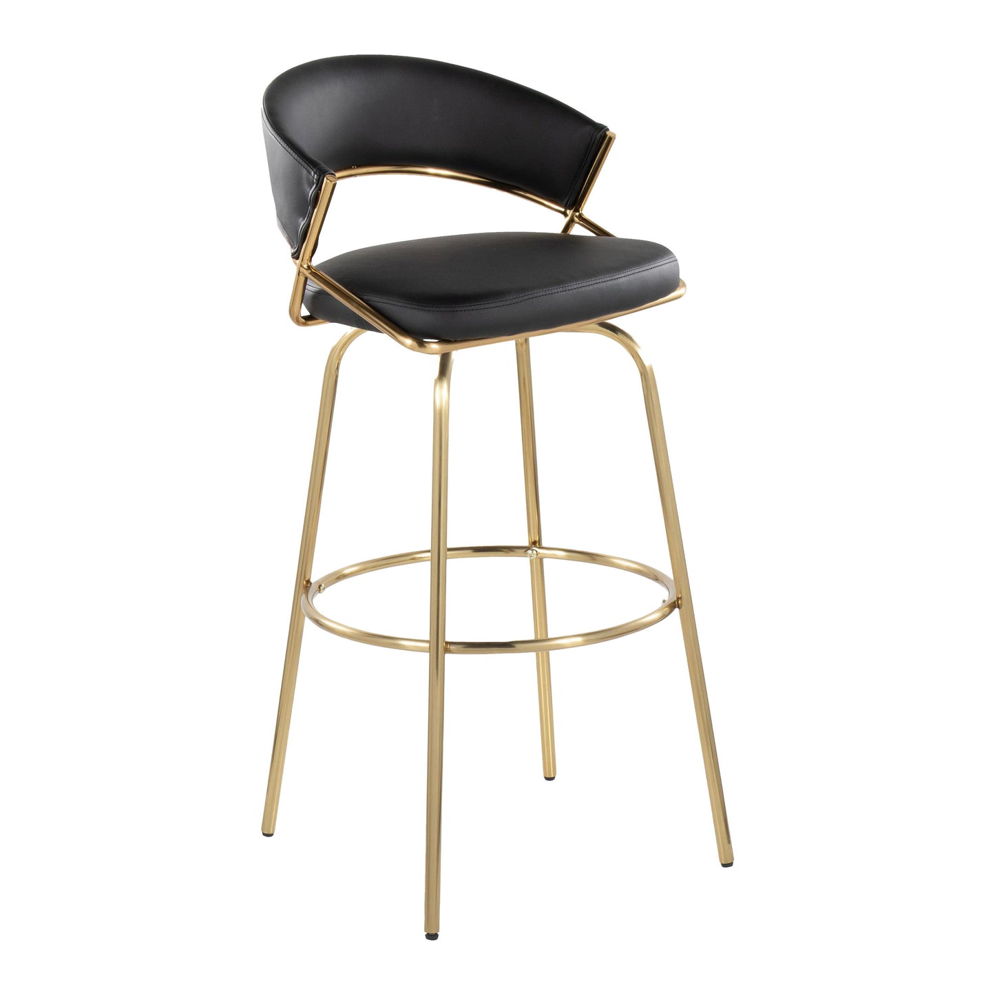 Jie - Fixed Height Contemporary Barstool With Swivel With Round Footrest (Set of 2) - Gold / Black