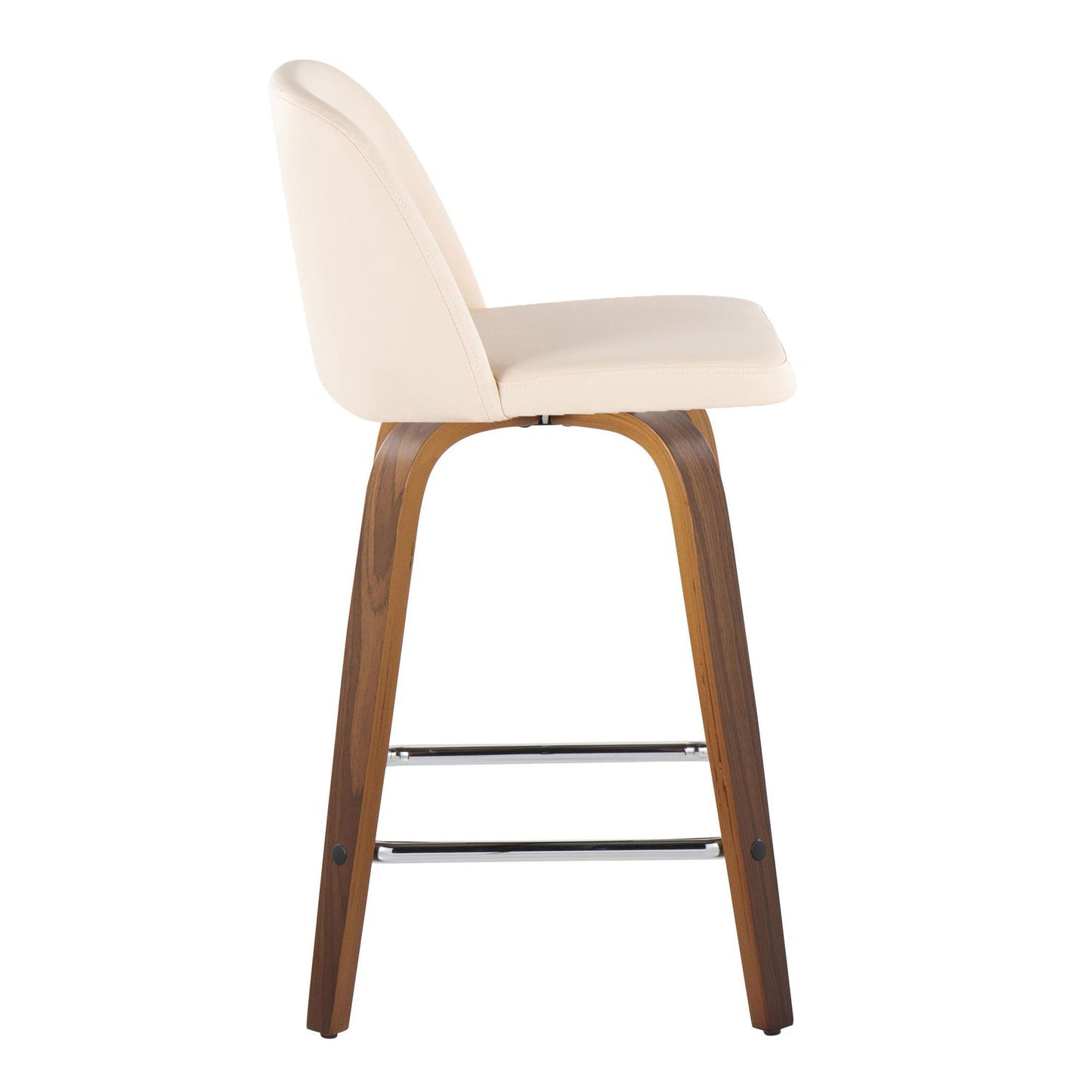 Toriano - Mid-Century Modern Fixed Height Counter Stool & Swivel And Square Footrest (Set of 2) - Walnut / Cream
