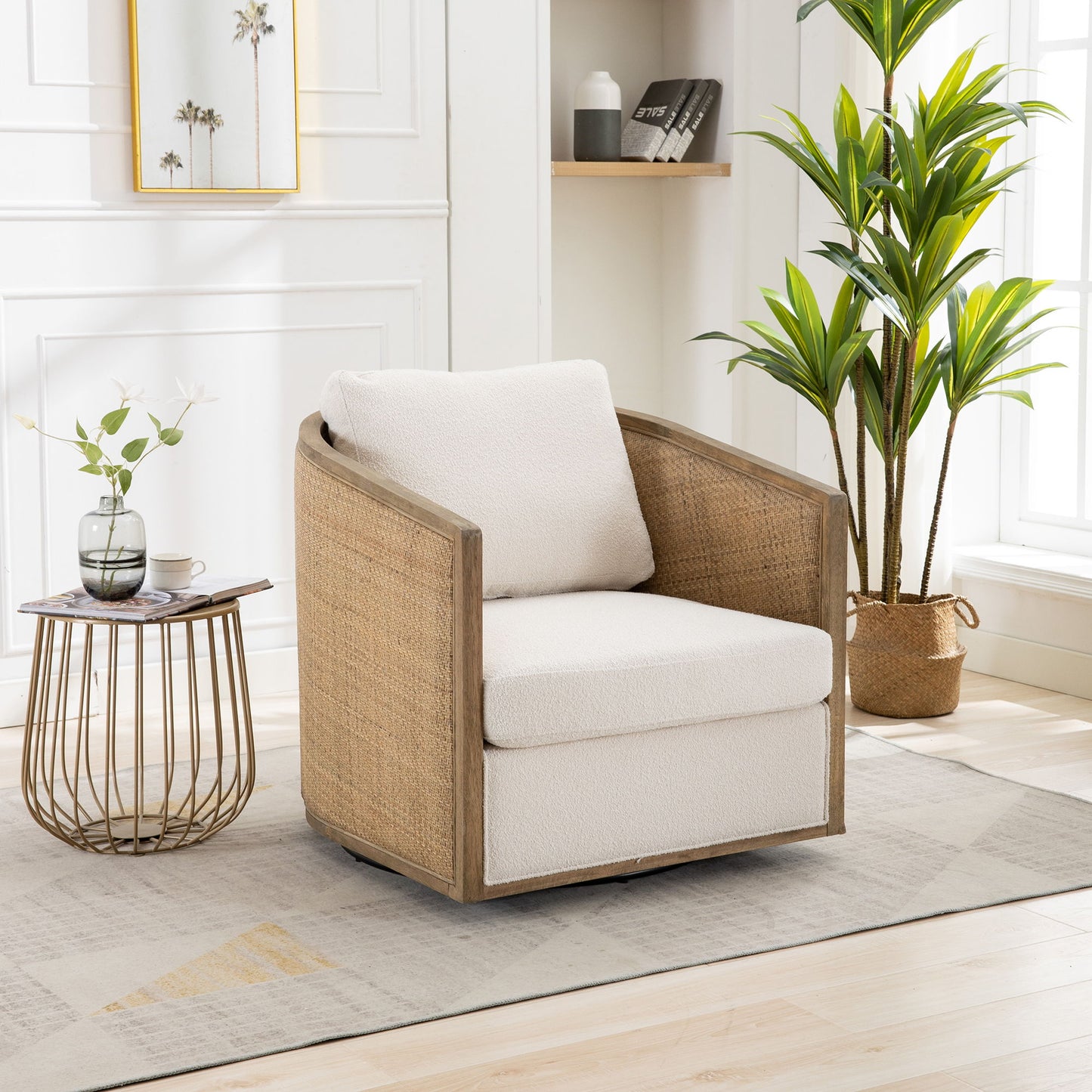 Swivel Barrel Chair, Comfy Round Accent Sofa Chair With 360 Degree Swivel, Leisure Arm Chair For Living Room, Nursery, Hotel, Bedroom, Office, Lounge - Beige