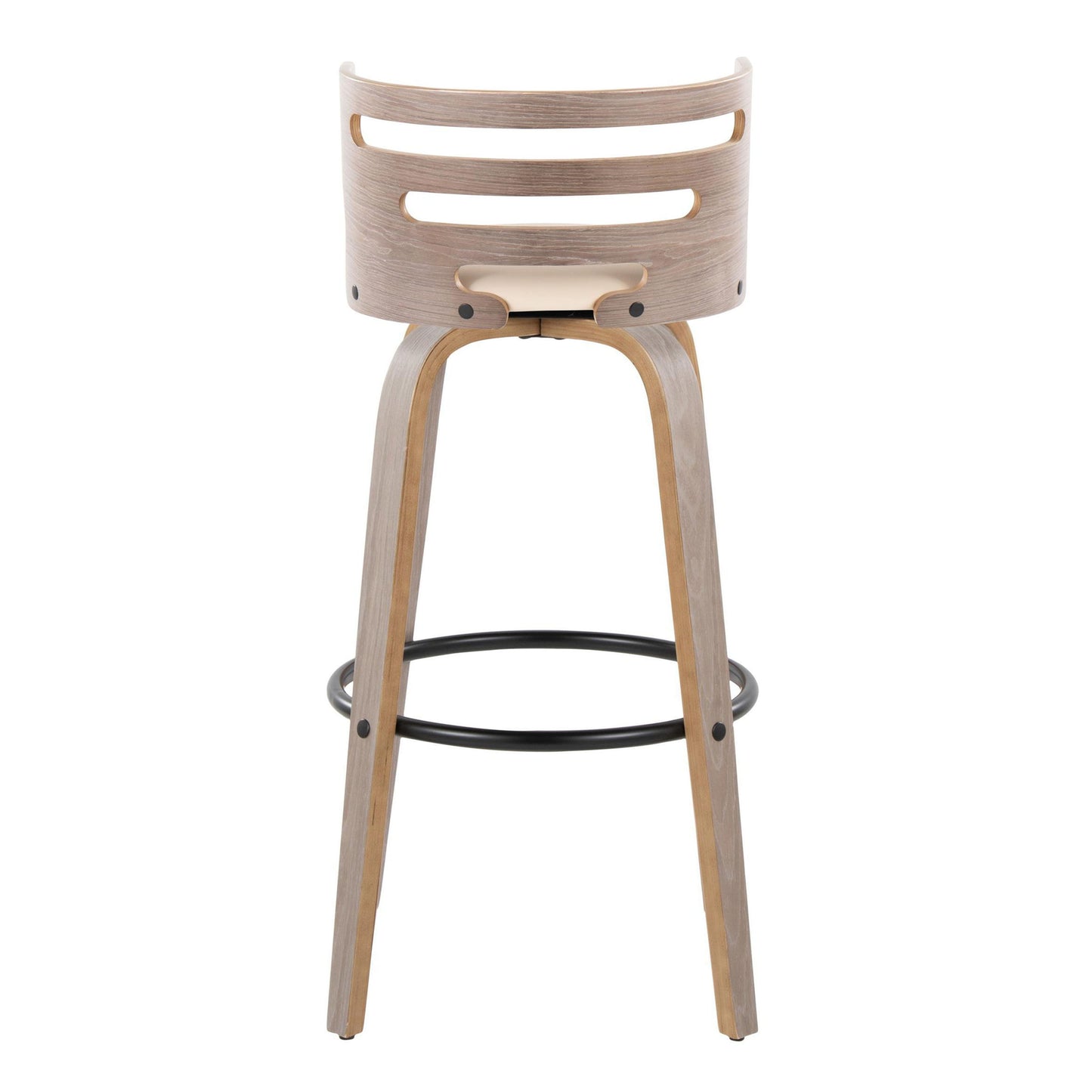 Cosini - Mid-Century Modern Fixed Height Barstool & Swivel And Round Footrest (Set of 2) - Light Gray / Cream
