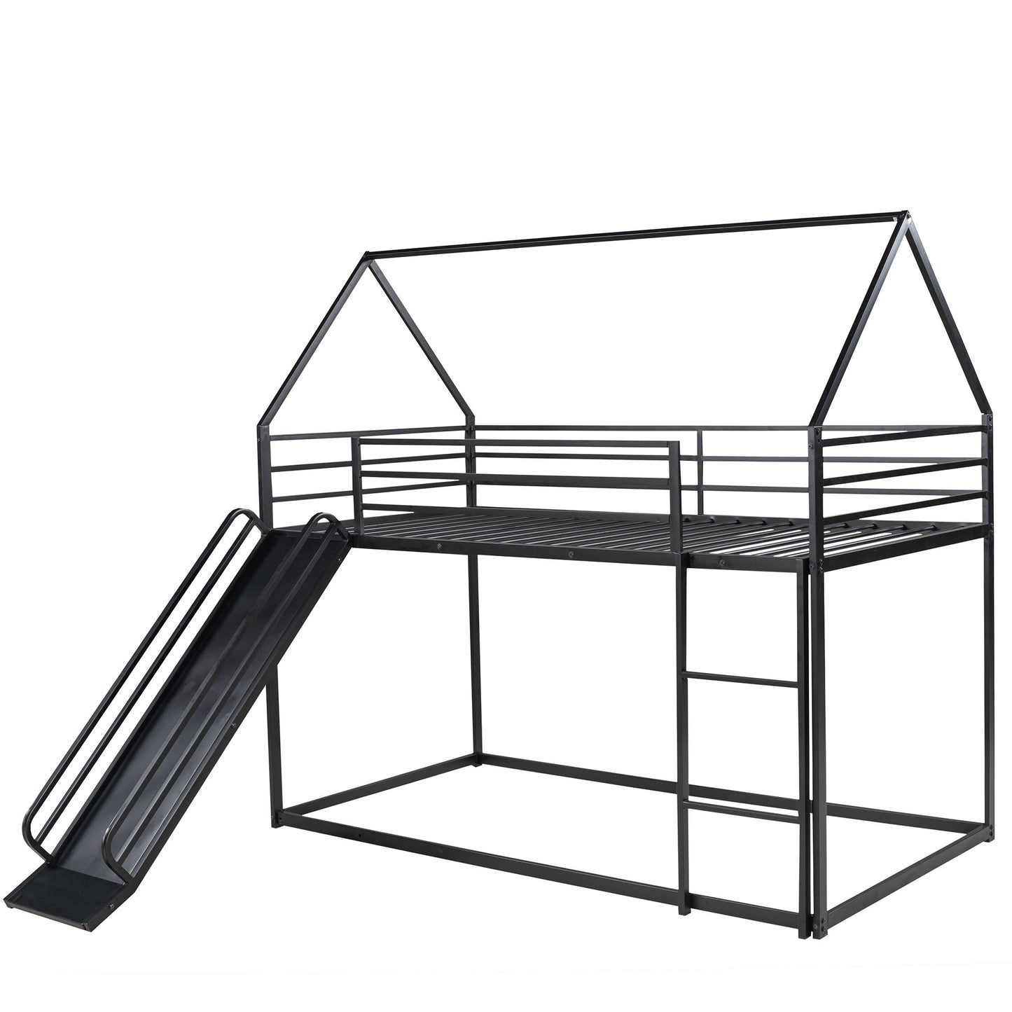 Twin Over Twin House Bunk Bed With Ladder And Slide - Black