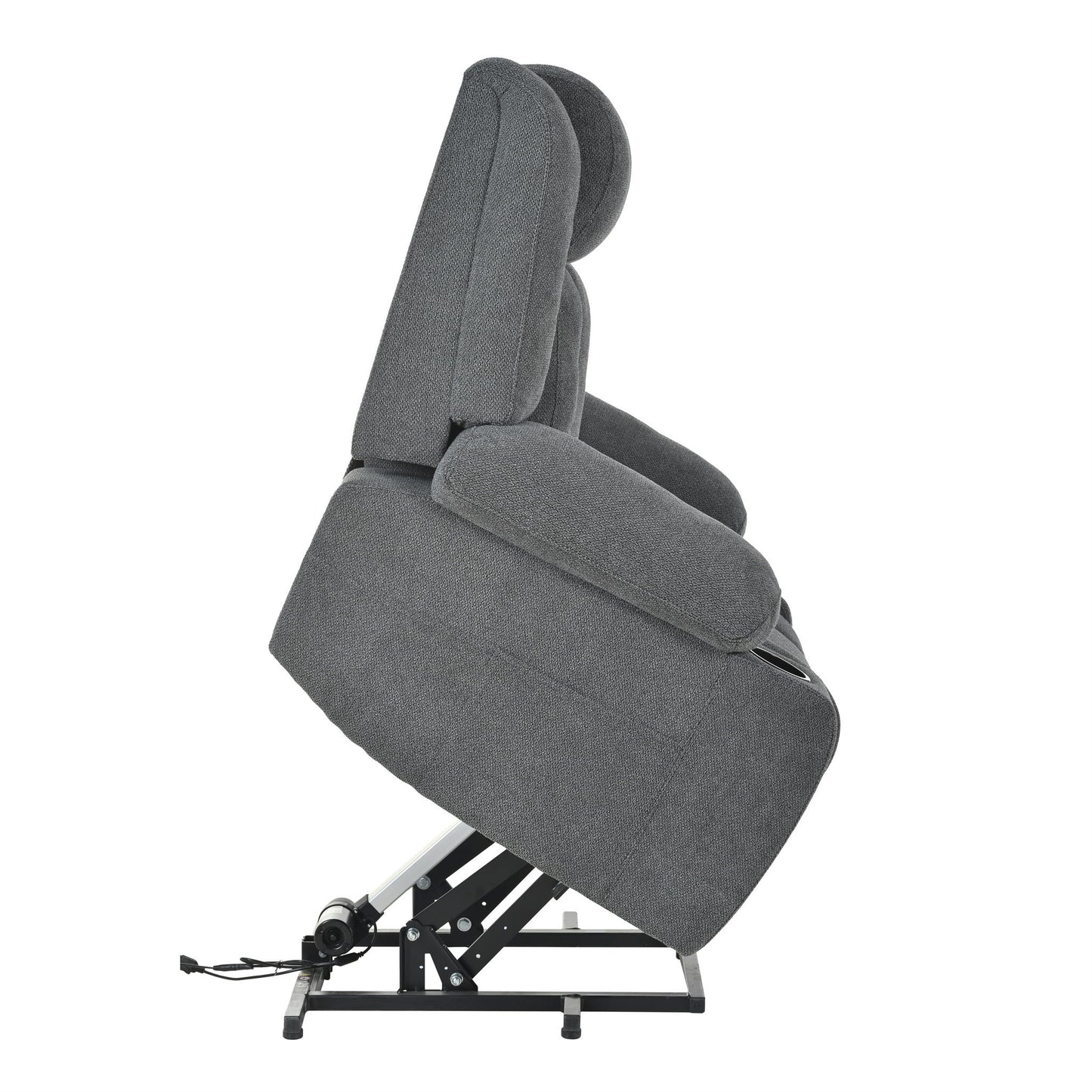 Power Lift Recliner Chair - Fabric Single Sofa With Extended Footrest, Remote Control, Cup Holders, And Side Pockets For Living Room Or Home Theater - Dark Gray