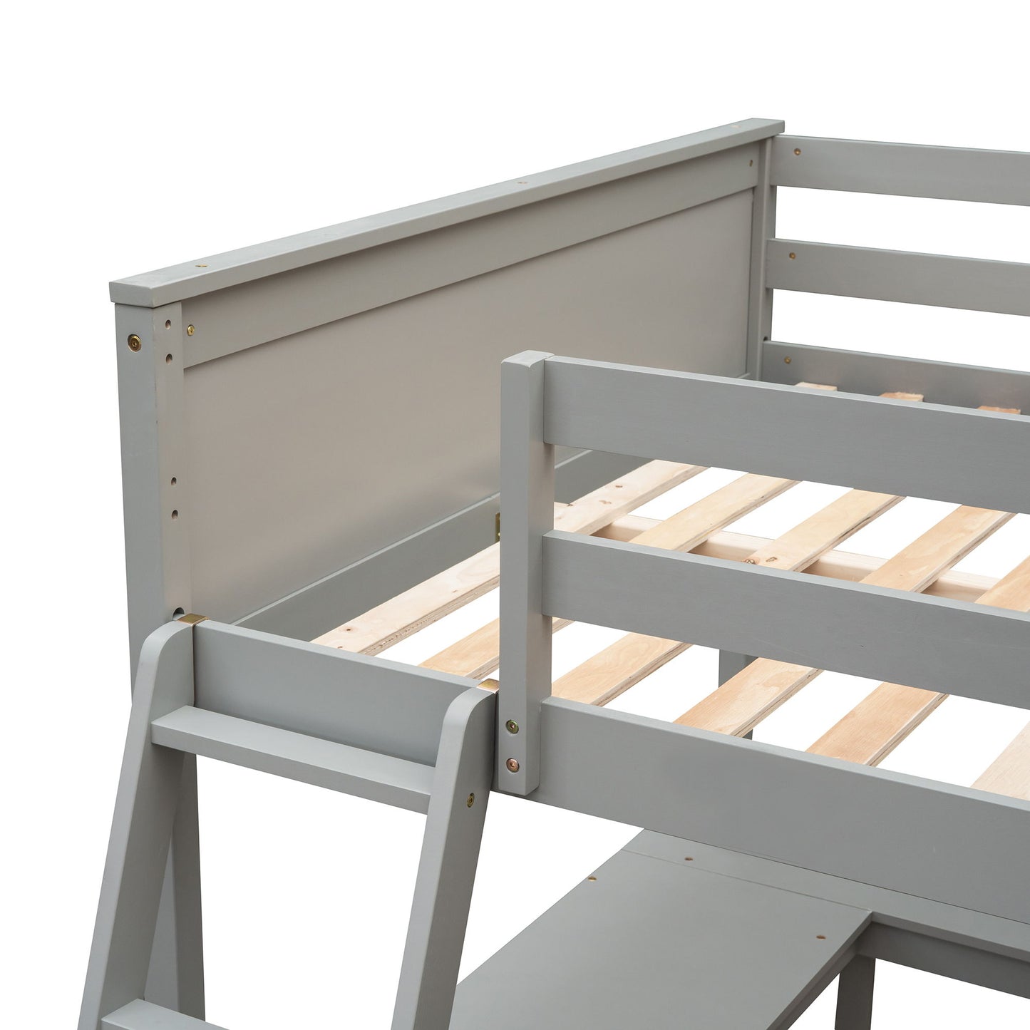 Full Size Loft Bed With Shelves With Desk - Gray