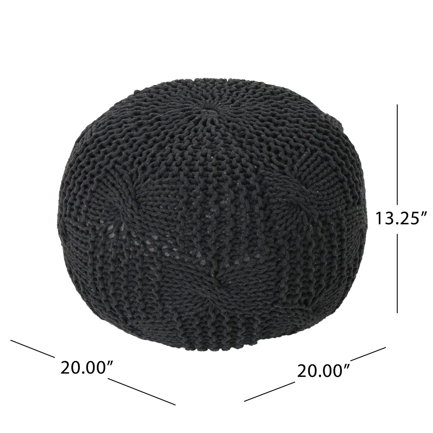 Bordeaux - Knitted Cotton Round Pouf, Multi Purpose Home Accessory - Dark Gray