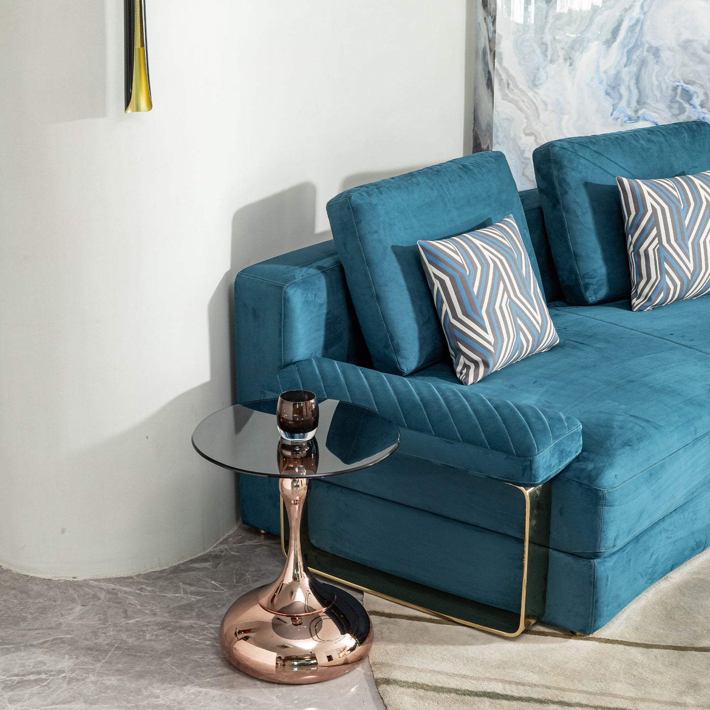 Modern Minimalist Coffee Table Carbon Steel Legs Tempered Glass Top - Rose Gold