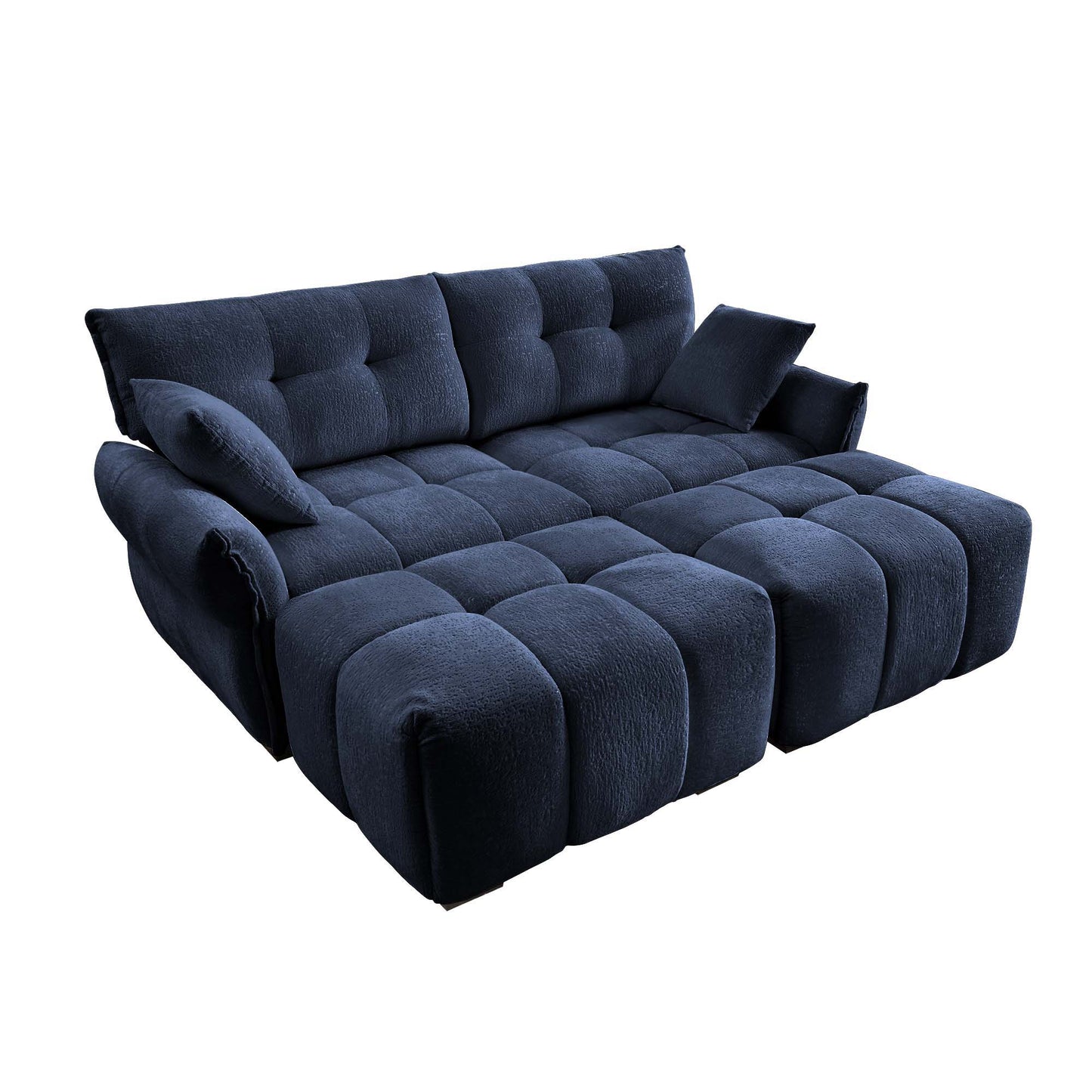 Cozy Plush 2 Seater Sofa Set With Ottomans And Throw Pillows - Blue