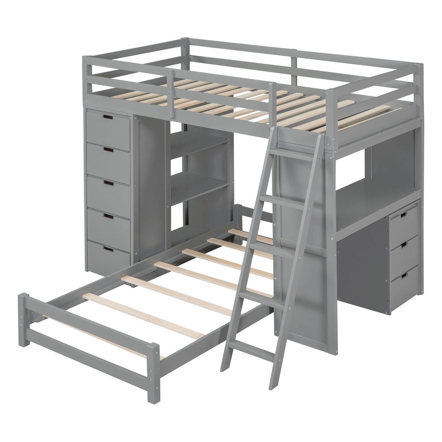 Twin Over Twin Bunk Bed With LED Light And USB Ports - Gray