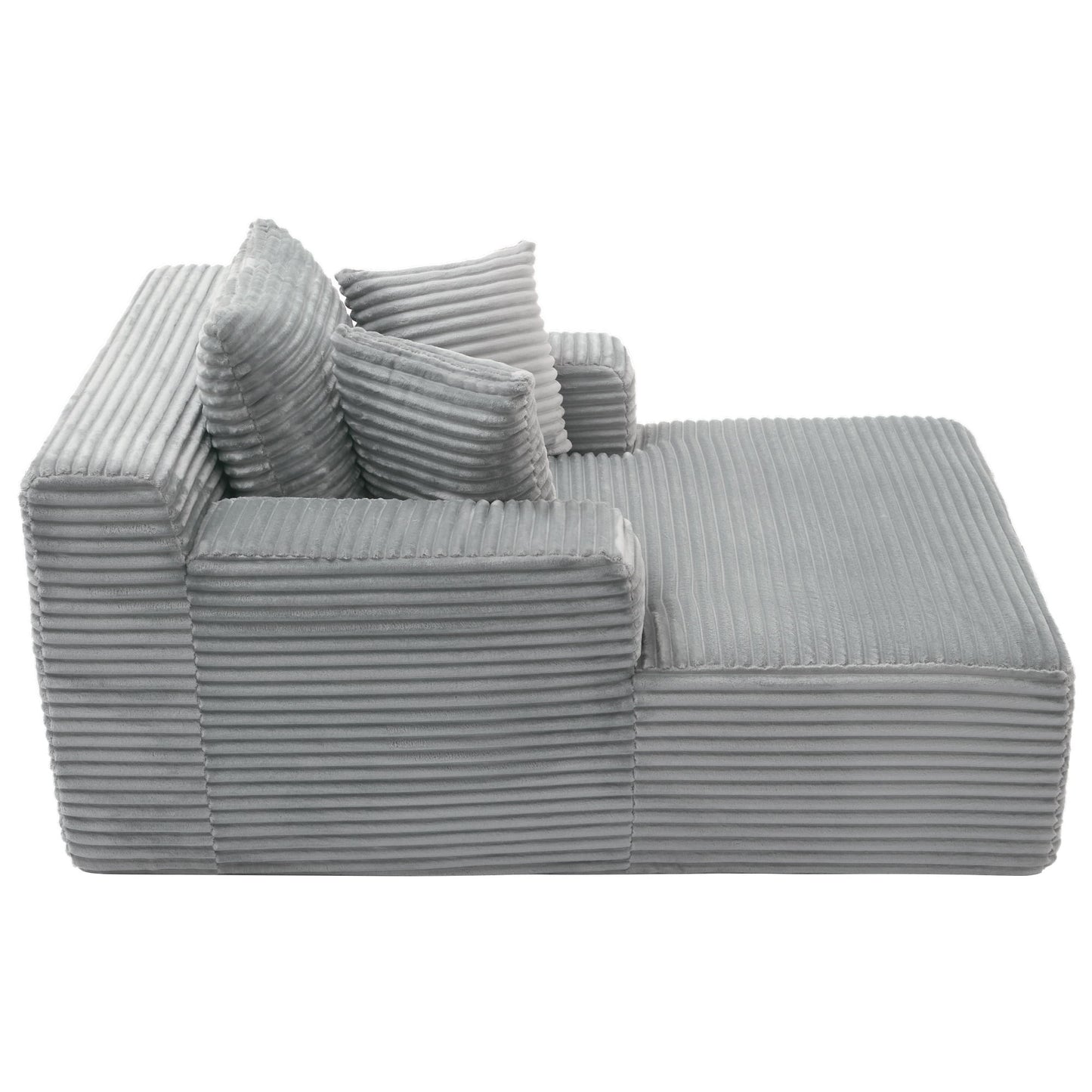Modern Full Compressed Chaise Lounge Sofa Bed With Removable Pillows, Upholstered - Gray
