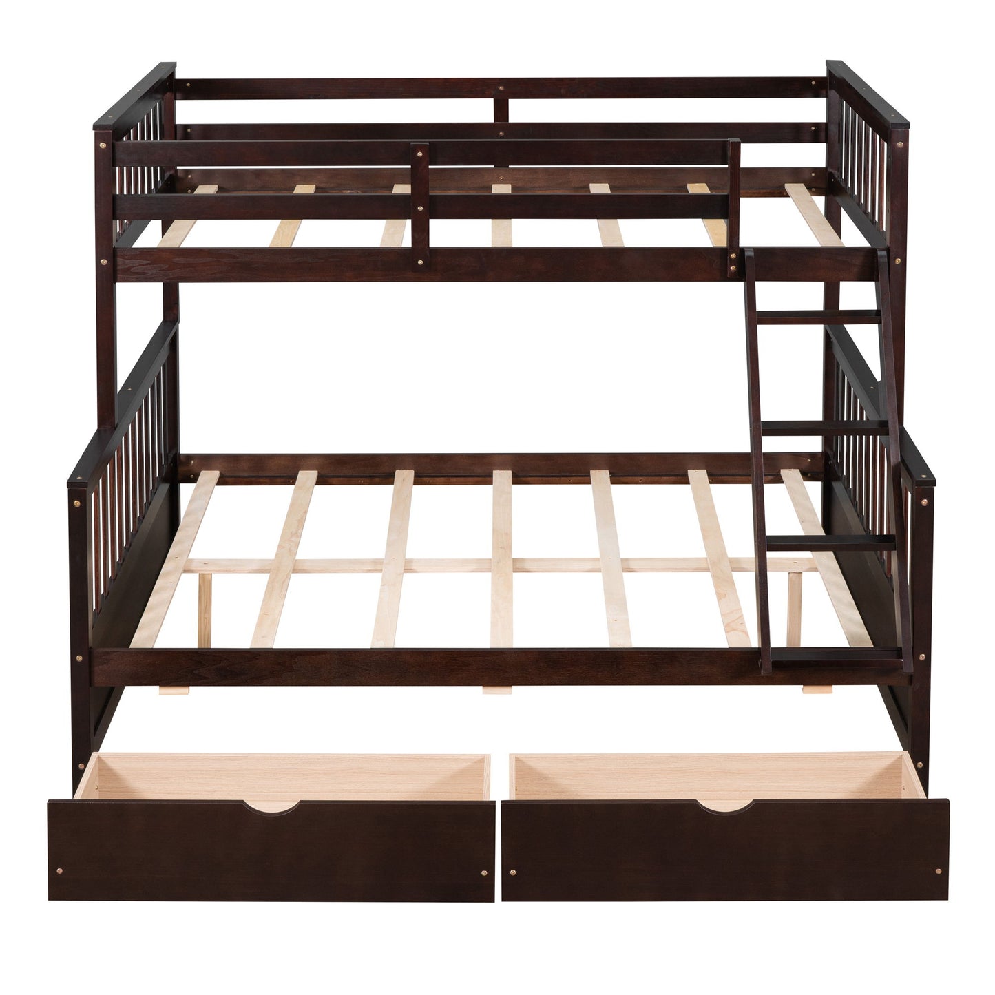 Twin Over Full Bunk Bed With Ladders And Two Storage Drawers - Espresso