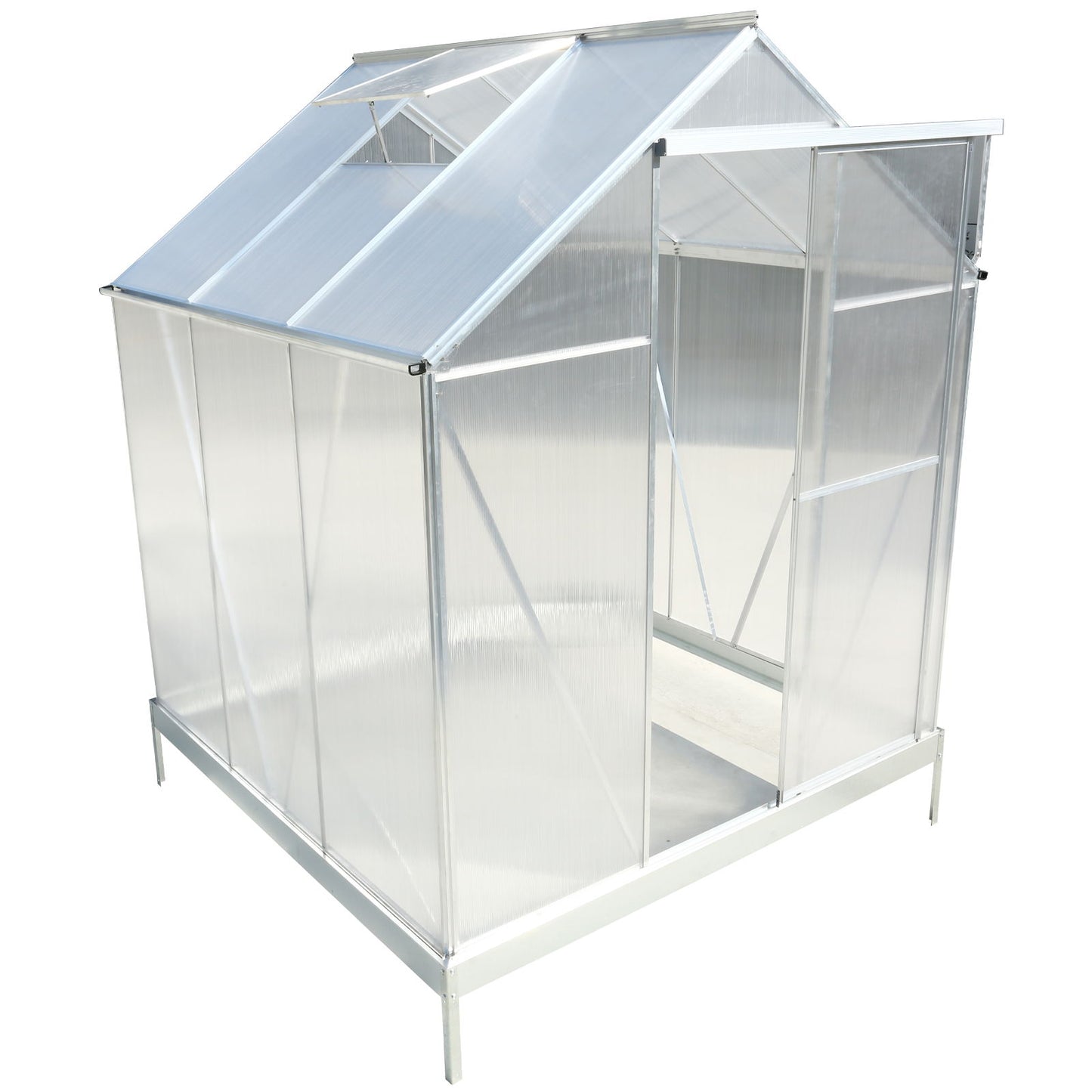 6.3'x6.2'x7' Polycarbonate Greenhouse, Heavy Duty Outdoor Aluminum Walk-In Green House Kit With Rain Gutter, Vent And Door For Backyard Garden - Aluminium