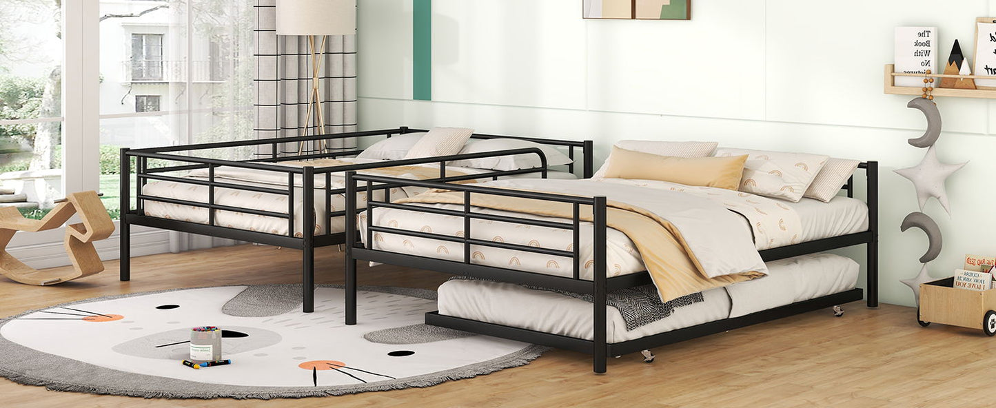 Full Over Full Metal Bunk Bed With Trundle - Black