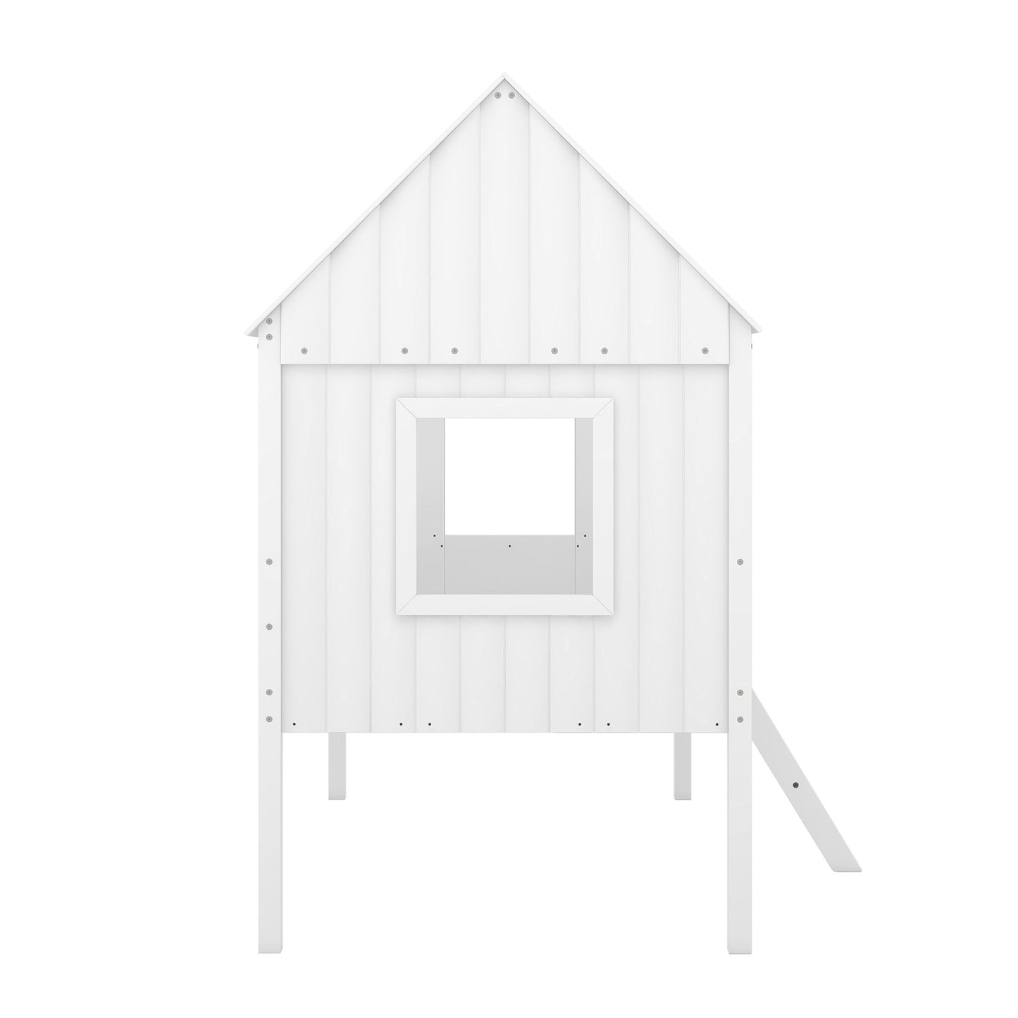 Twin Size Low Loft House Bed With Two Side Windows - White