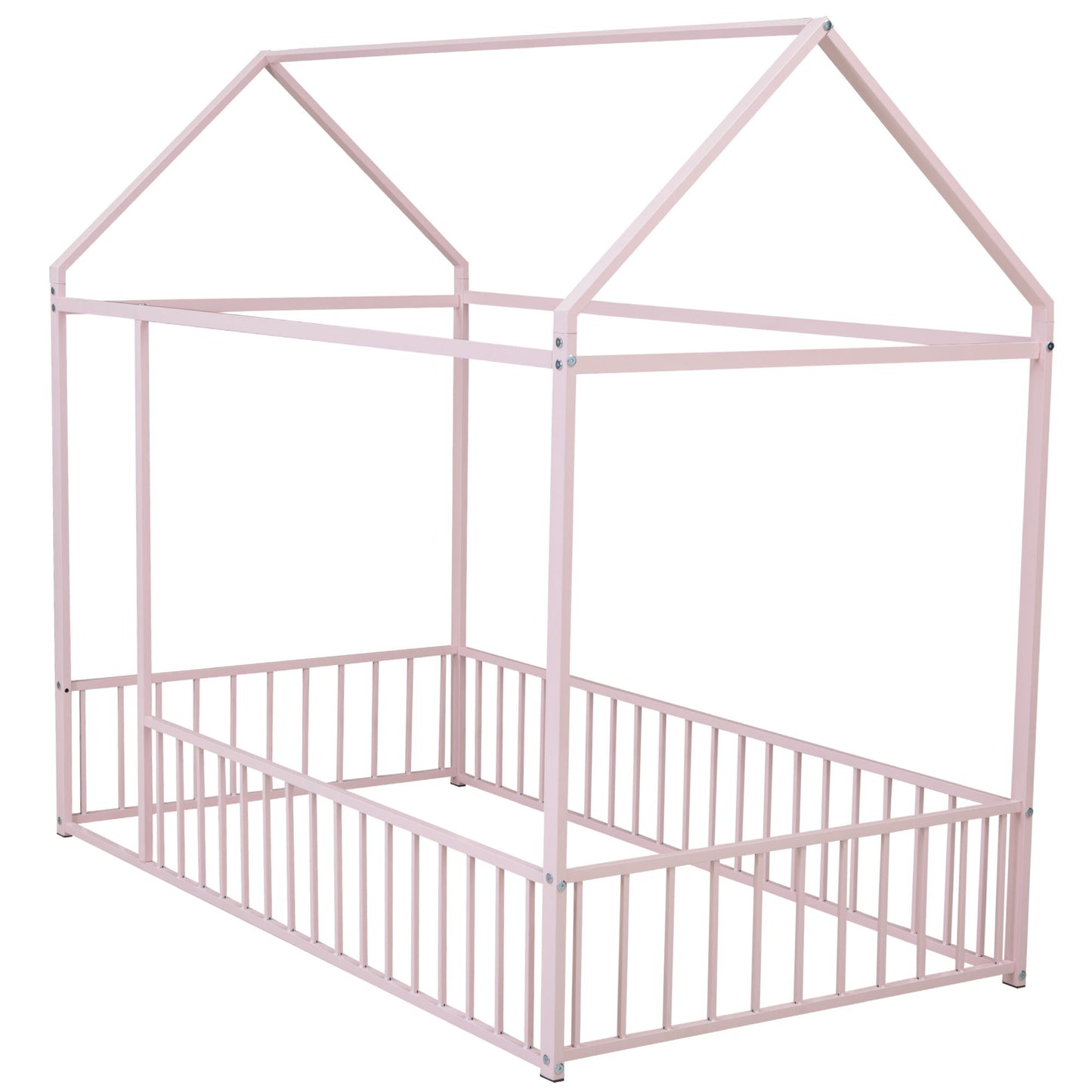 Twin Size Bed House Bed Frame With Fence - Pink