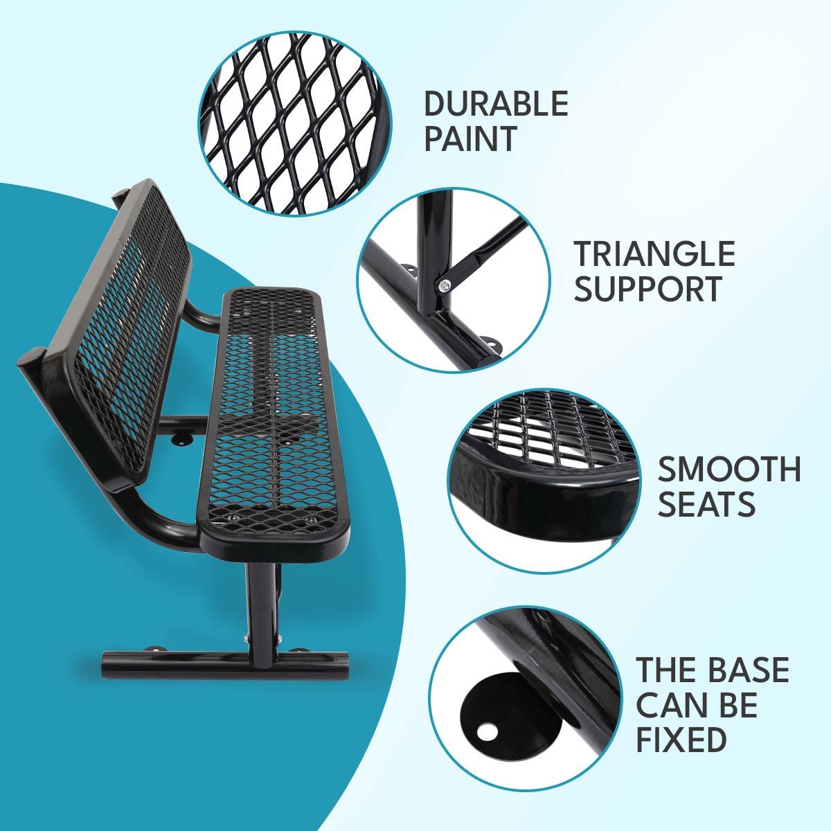 Outdoor Steel Bench With Backrest - Black
