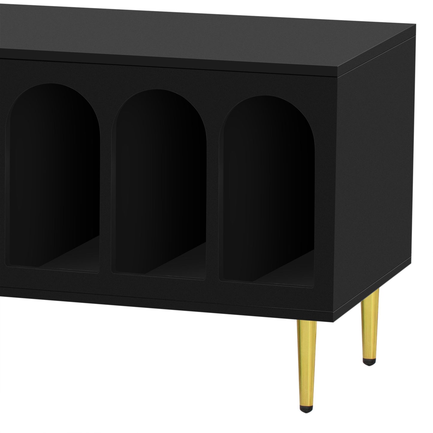 Modern TV Stand For Up To 70" TV, Entertainment Center TV Media Console Table, With 3 Shelves And 2 Cabinets, TV Console Cabinet Furniture For Living Room - Black