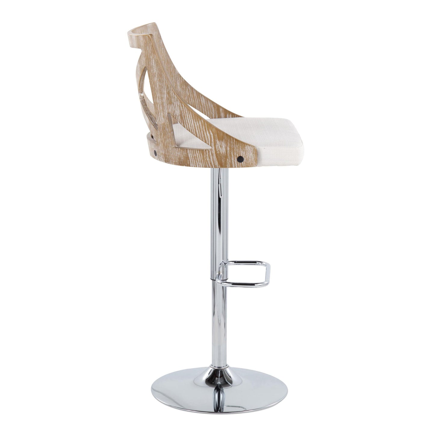 Charlotte - Farmhouse Adjustable Height Barstool With Swivel Rounded Rectangle Footrest (Set of 2) - Chrome / White Washed / Cream