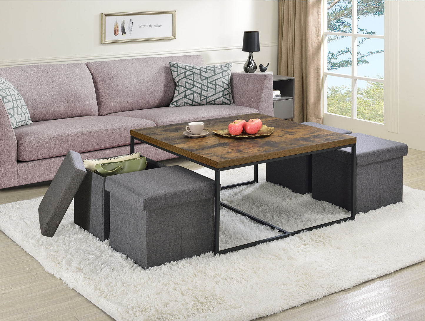 Caitlin - Wood Grain 5 Piece Coffee Table (Set of 5) - Weathered Oak