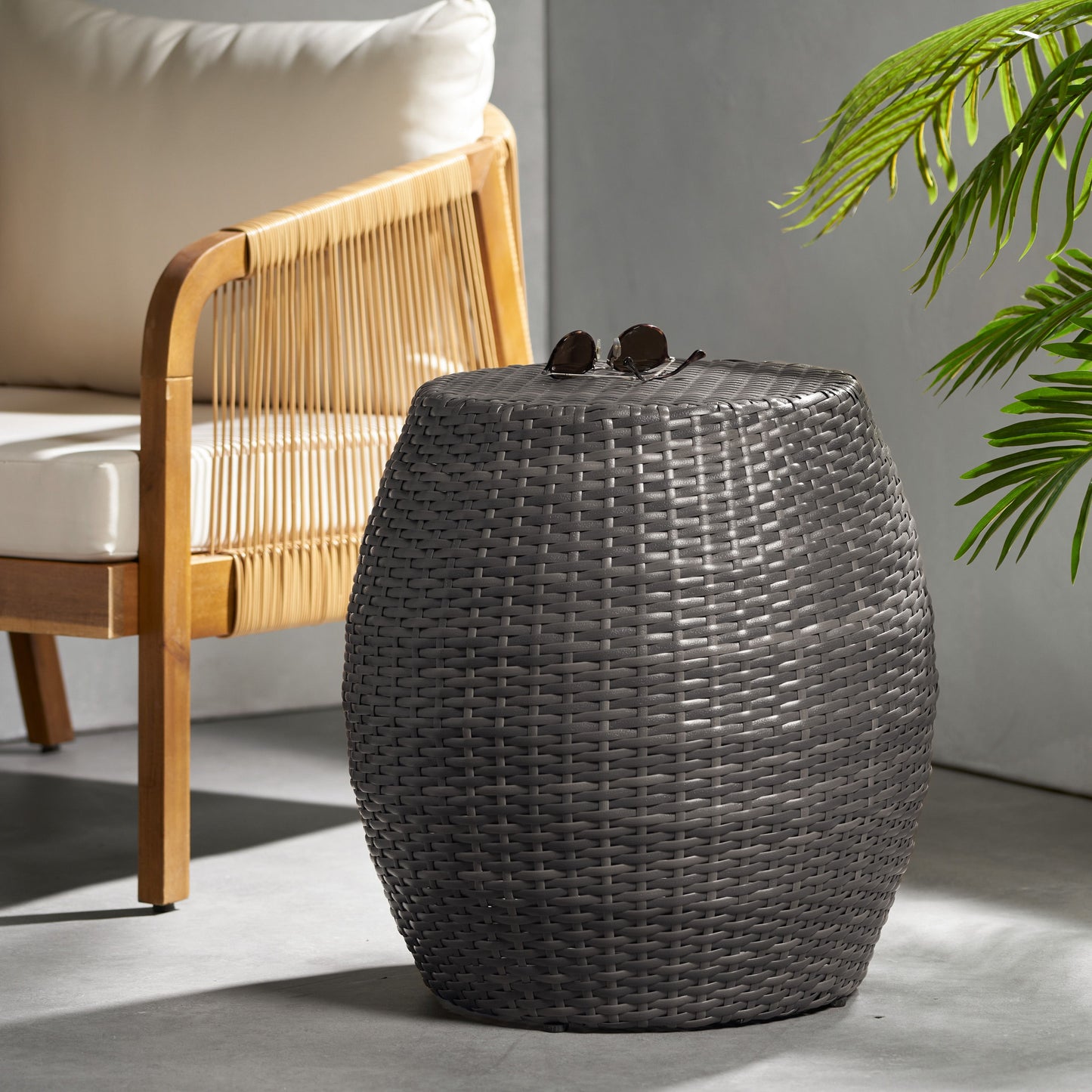 Outdoor Wicker Patio Side Table - Gray