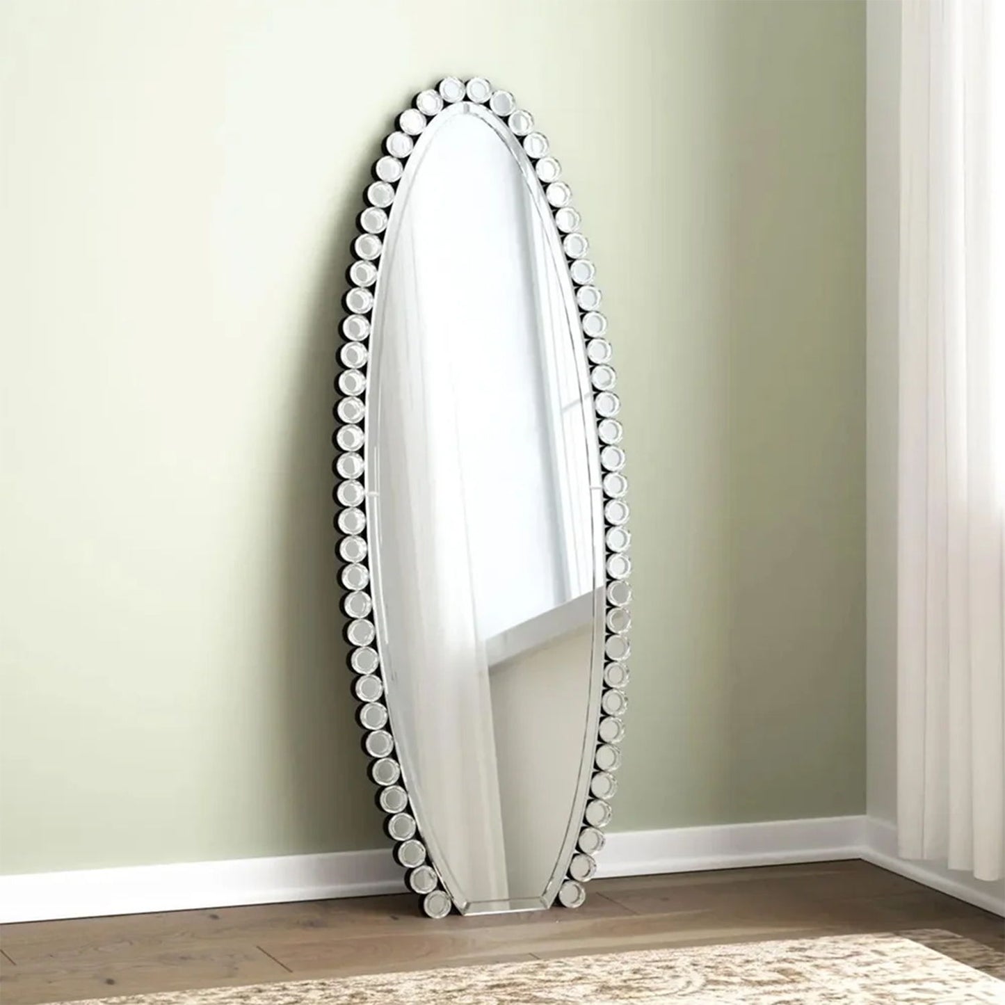 Crystal Full Length Mirror With Stand - Black / Silver