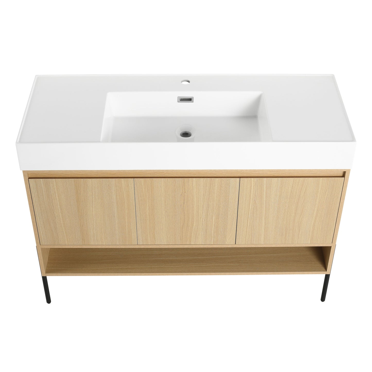 Modern Bathroom Vanity Combo With Single Resin Sink And Storage Cabinet, Multilayer Solid Wood - Oak