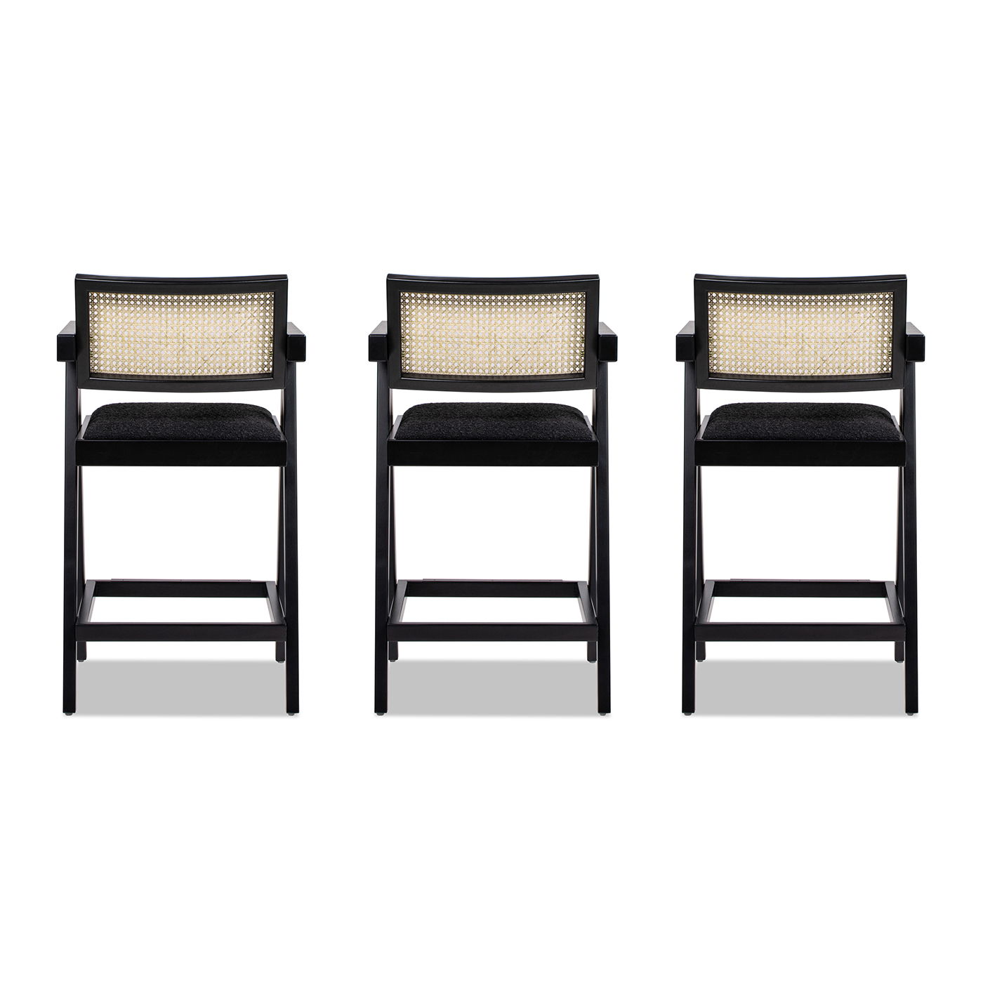 Milan - Modern Webbing Back Counter Bar Stool With Arms (Set of 3) - Ebony Black