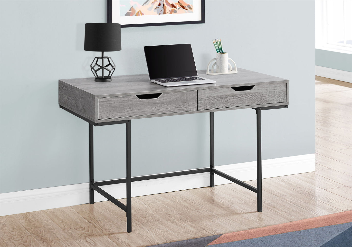Computer Desk For Home Office, Laptop, 2 Storage Drawers, Contemporary And Modern - Gray