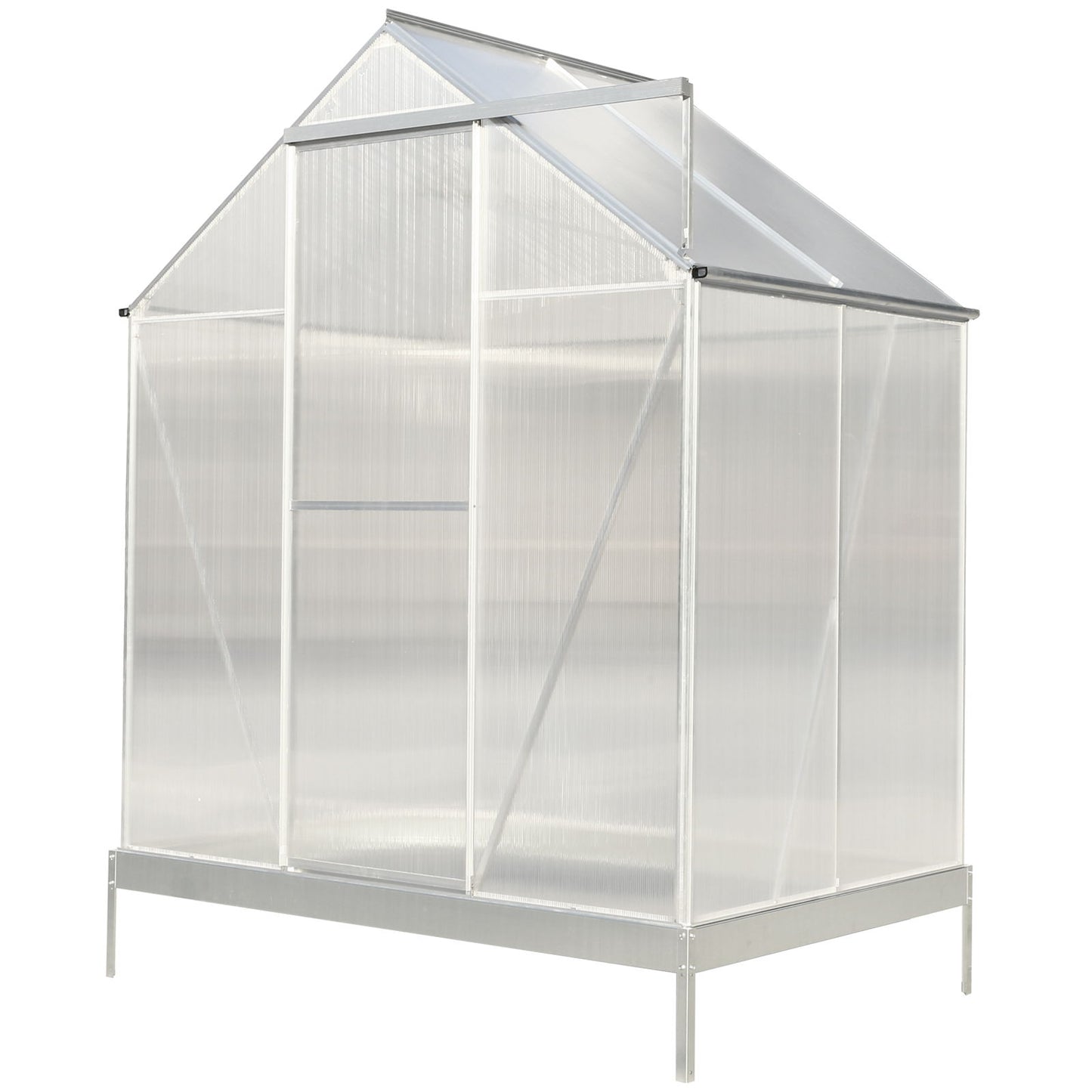 Polycarbonate Greenhouse, Heavy Duty Outdoor Aluminum Walk-In Green House Kit With Rain Gutter, Vent And Door For Backyard Garden - Aluminium