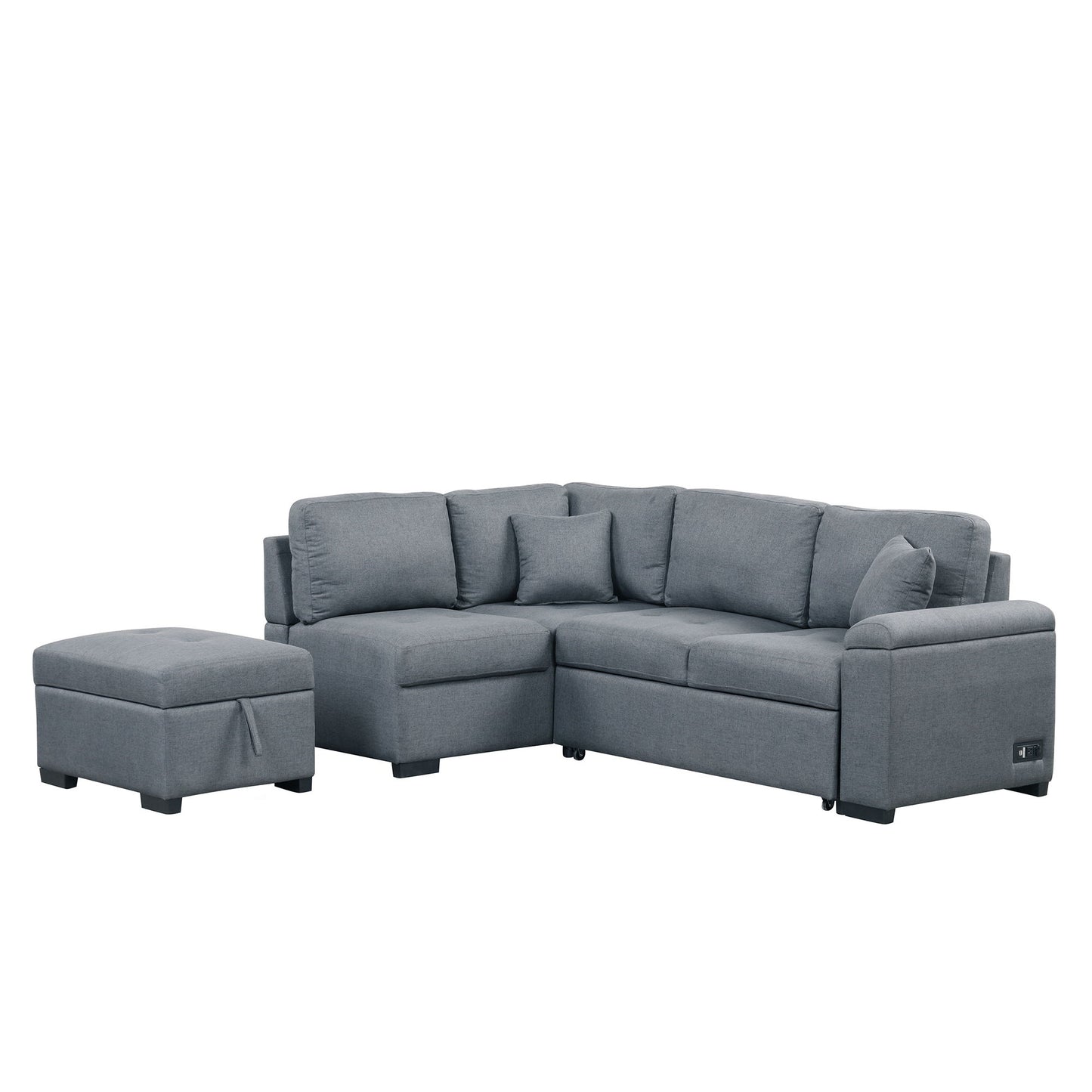Sleeper Sectional Sofa, L-Shape Corner Couch Sofa - Bed With Storage Ottoman & Hidden Arm Storage & USB Charge For Living Room Apartment - Dark Gray