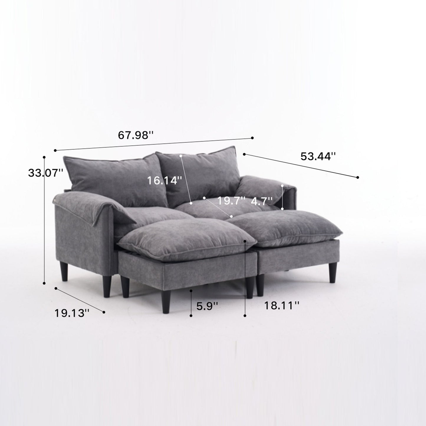 Convertible Combination Sofa, Sofa U Shaped, Sofa With Footstools With Storage - Gray Sofa For Living Room, Living Room 2 Seater Combination Sofa Gray - Gray