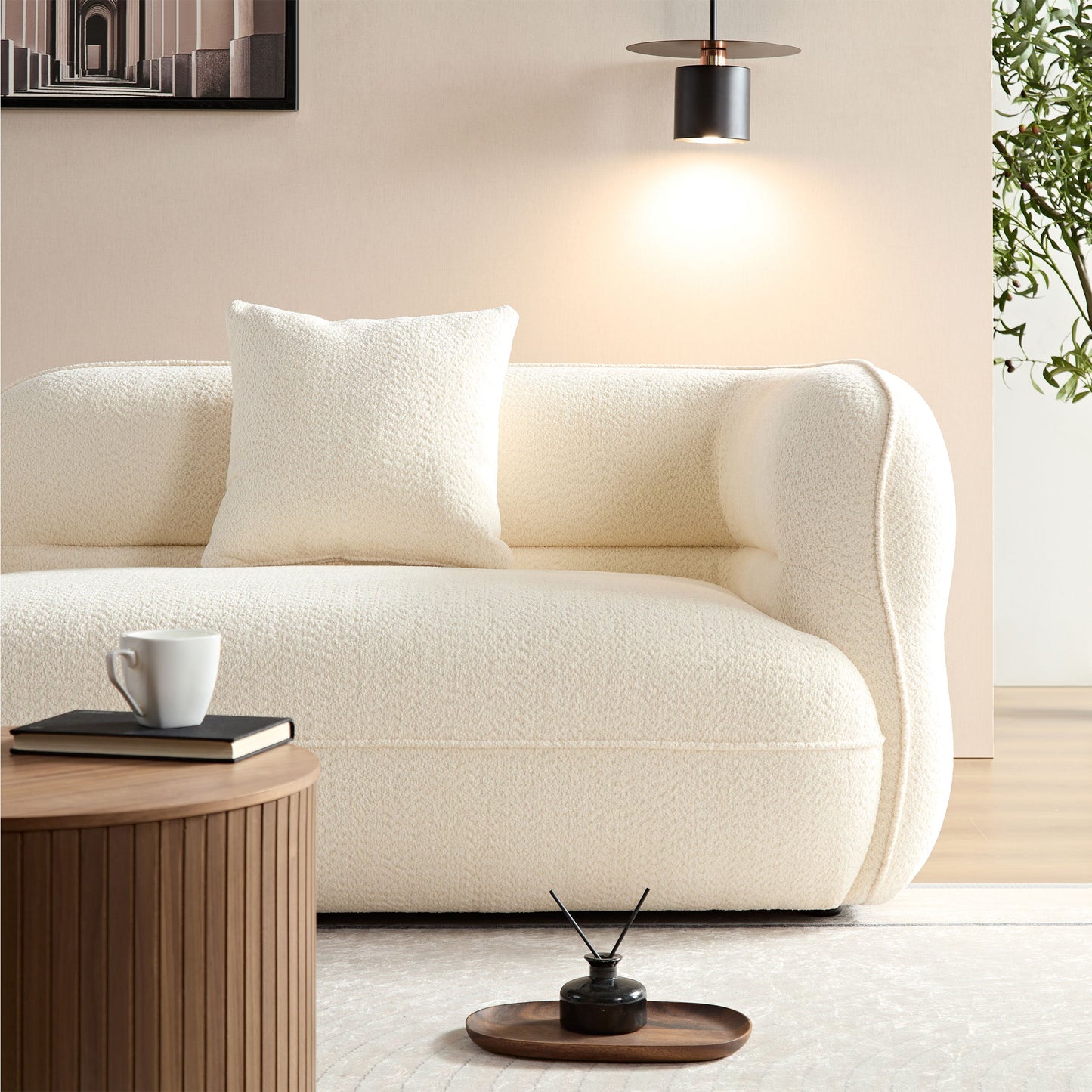 Sectional Sofa, Durable Fabric, Solid Wood Frame, High Density Sponge Filler - White