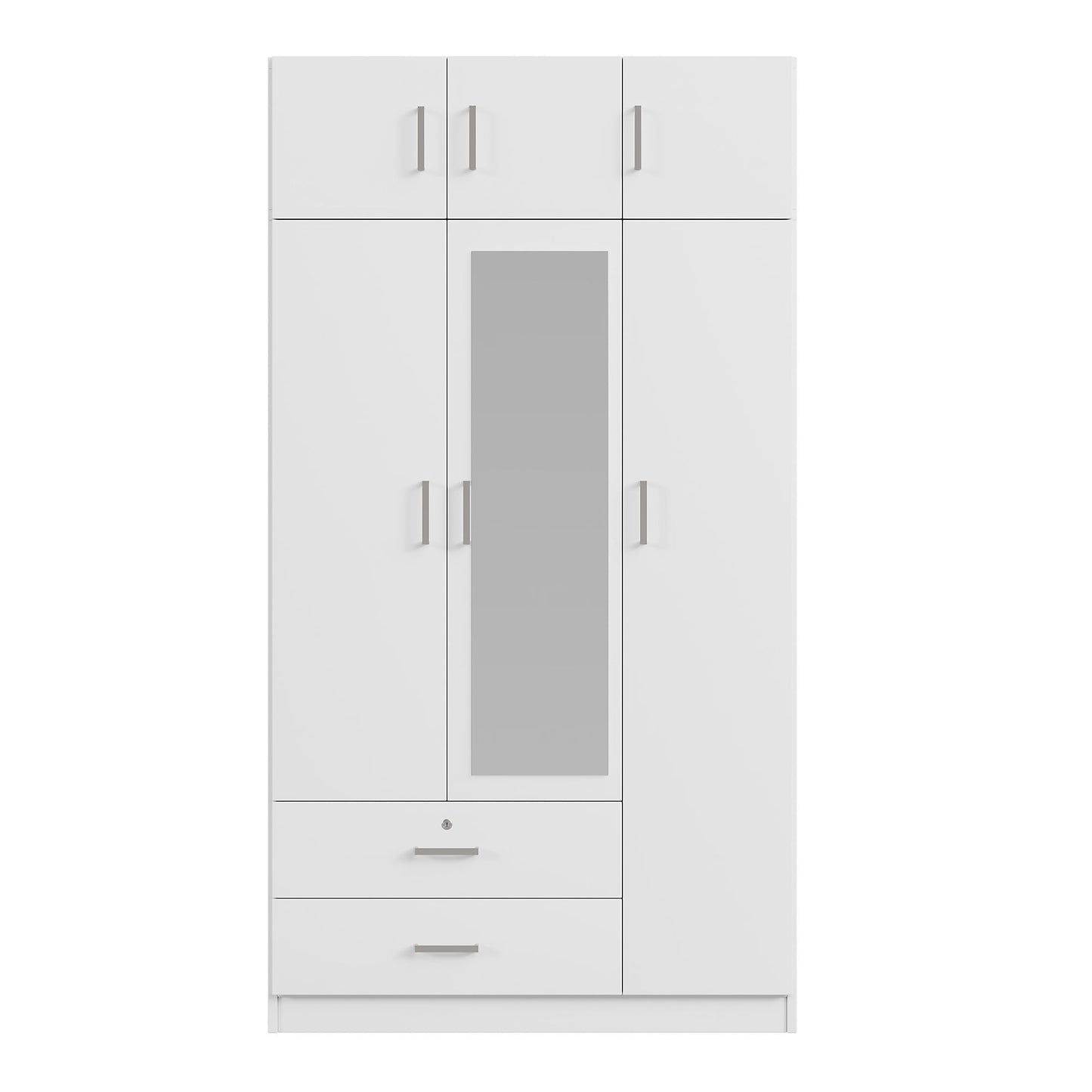 Modern 3 Door Mirror Wardrobe With 2 Drawers And Top Cabinet - White