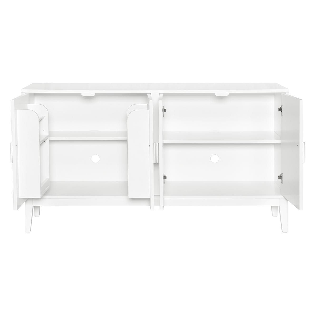 4 Door Sideboard Storage Cabinet With Door Shelf For Living Room And Dining Room, 2 Large Cabinets With Adjustable Shelf - White