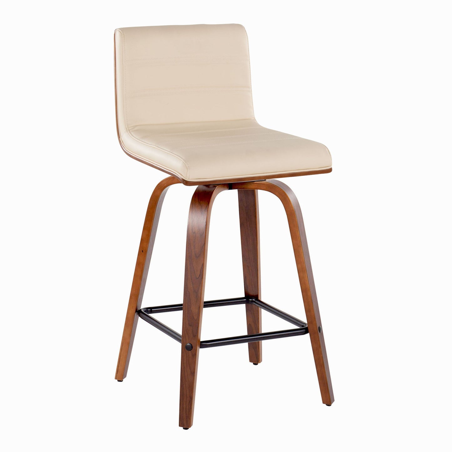 Vasari - Mid-Century Modern Fixed Height Counter Stool With Swivel And Square Footrest (Set of 2) - Walnut / Cream