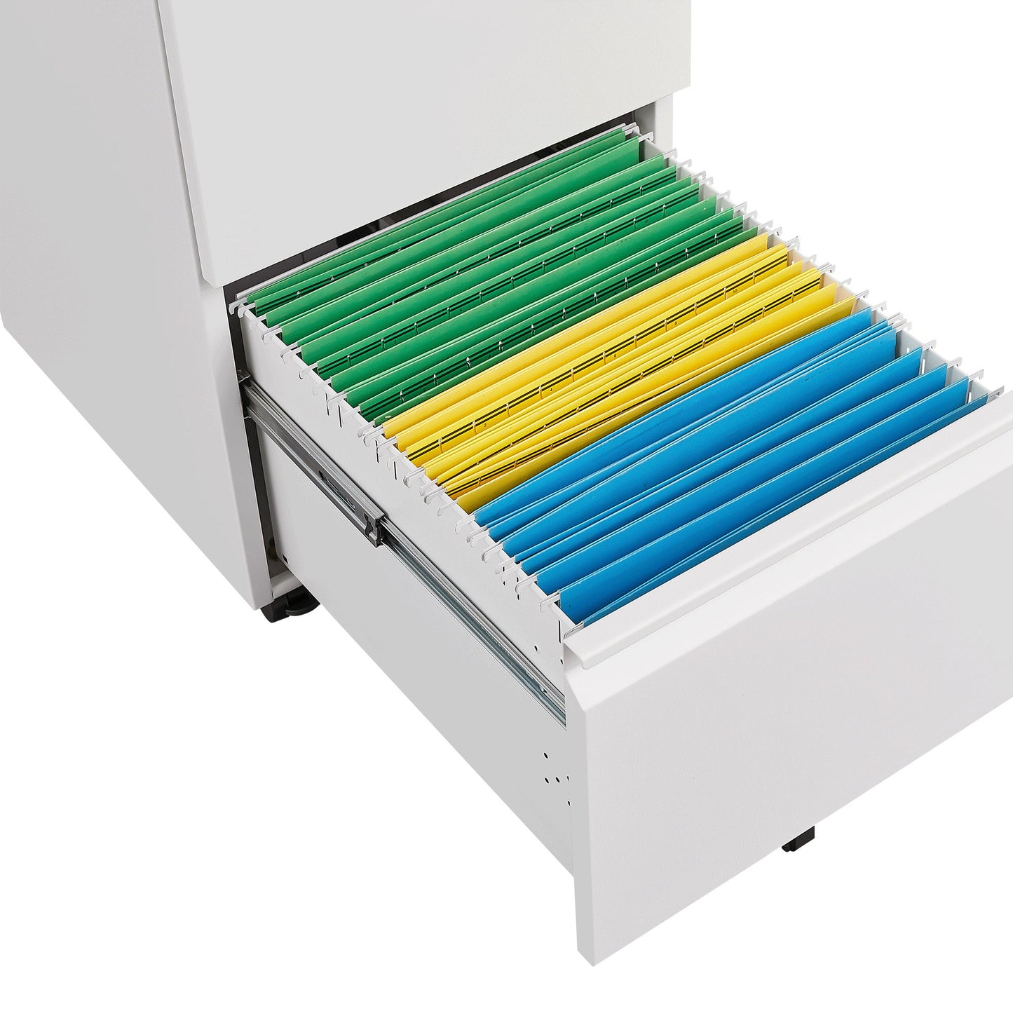 Metal 2 Drawer Mobile File Cabinet With Lock, Under Desk Office Steel Filing Cabinet, 25.6''H Legal / Letter Size Files Storage Cabinet - White