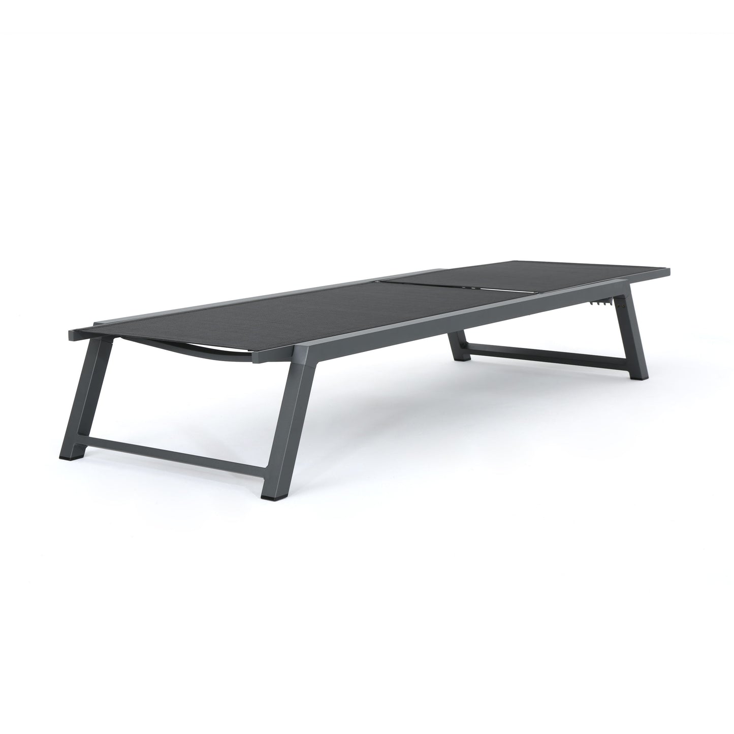 Outdoor Chaise Lounge With Mesh Back And Metal Frame - Black