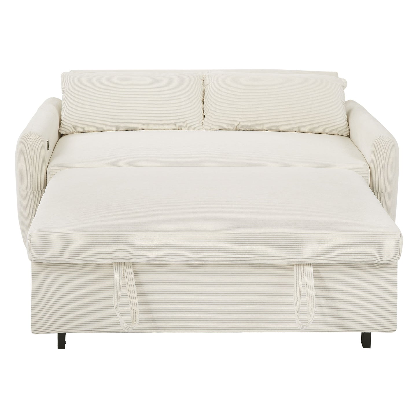 Pull Out Sofa Bed Convertible Couch 2 Seat Loveseat Sofa Modern Sleeper Sofa With 2 Throw Pillows And USB Ports For Living Room - Beige