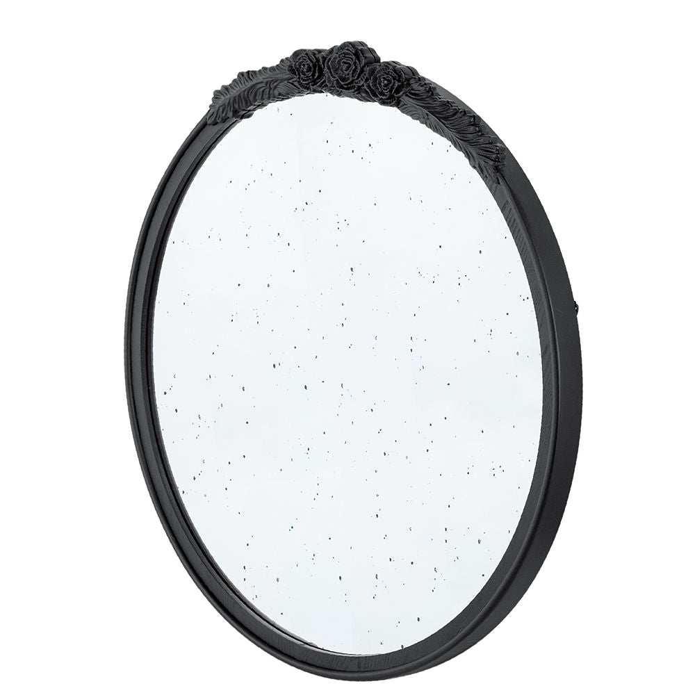 Round Hand Carved Rose Antique Mirror Frame, Wall Mirror For Live Space, Bathroom, Entryway Wall Decor - Black