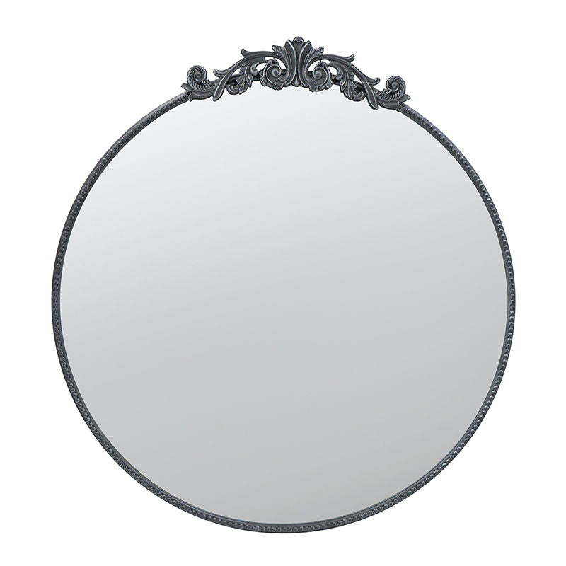 Classic Design Mirror With Round Shape And Baroque Inspired Frame For Bathroom, Entryway, Console Lean Against Wall - Black