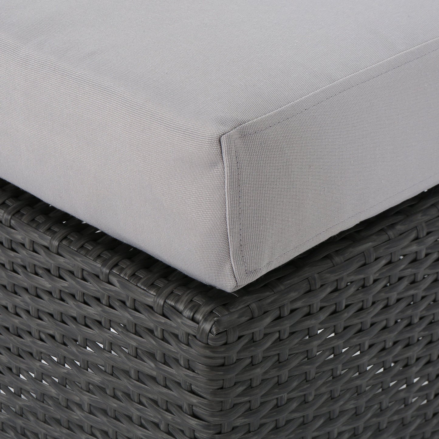 Santa Rosa - Outdoor Lounge Ottoman Rattan Waterproof Fabric - Gray / Silver