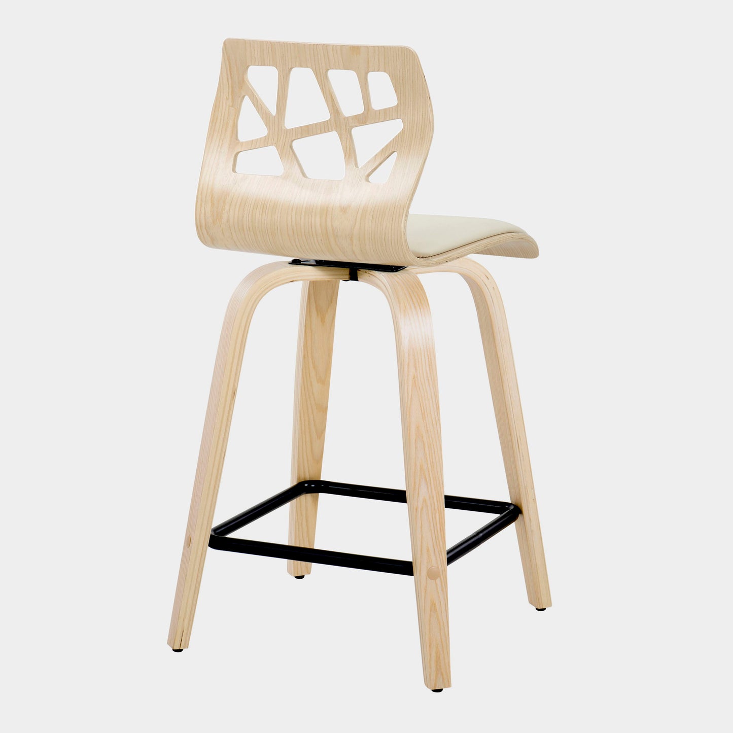 Folia - Contemporary Fixed Height Counter Stool With Swivel With Square Footrest (Set of 2) - Natural / Cream