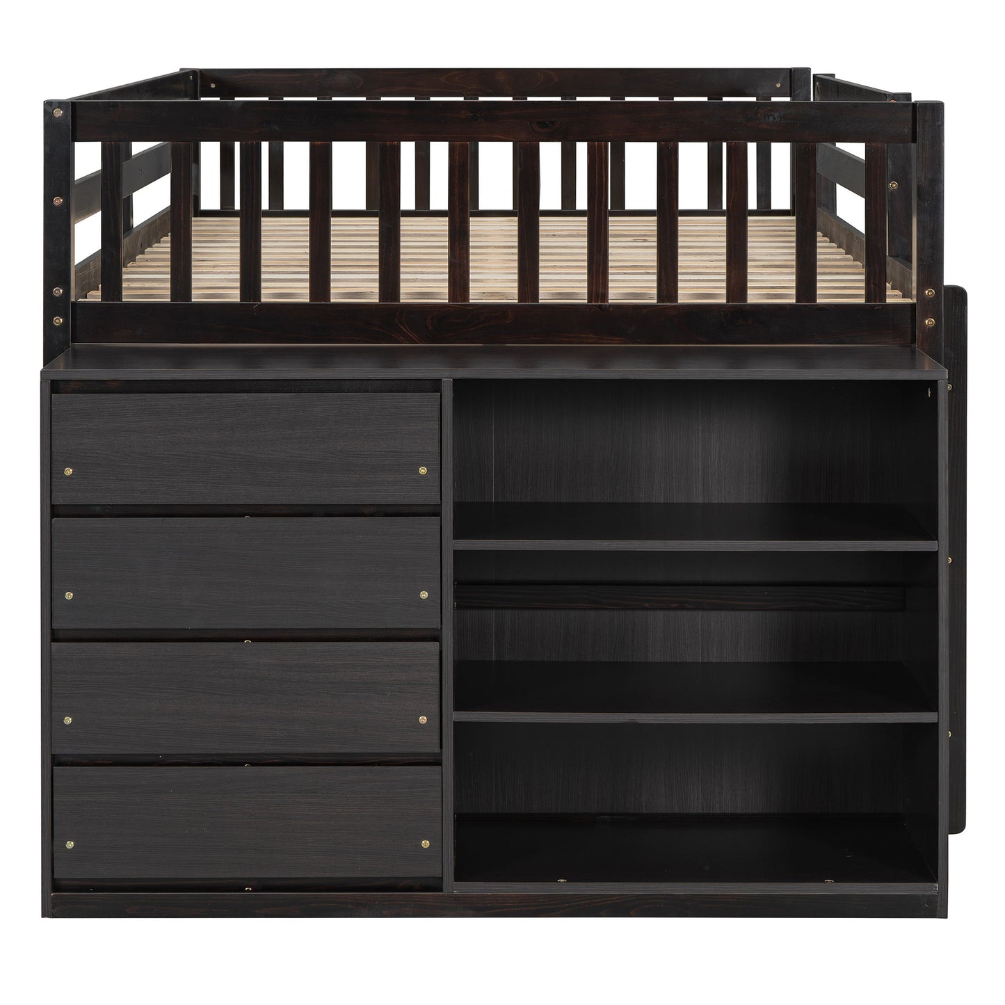 Full Over Full Bunk Bed With Storage Drawers And Shelves - Espresso