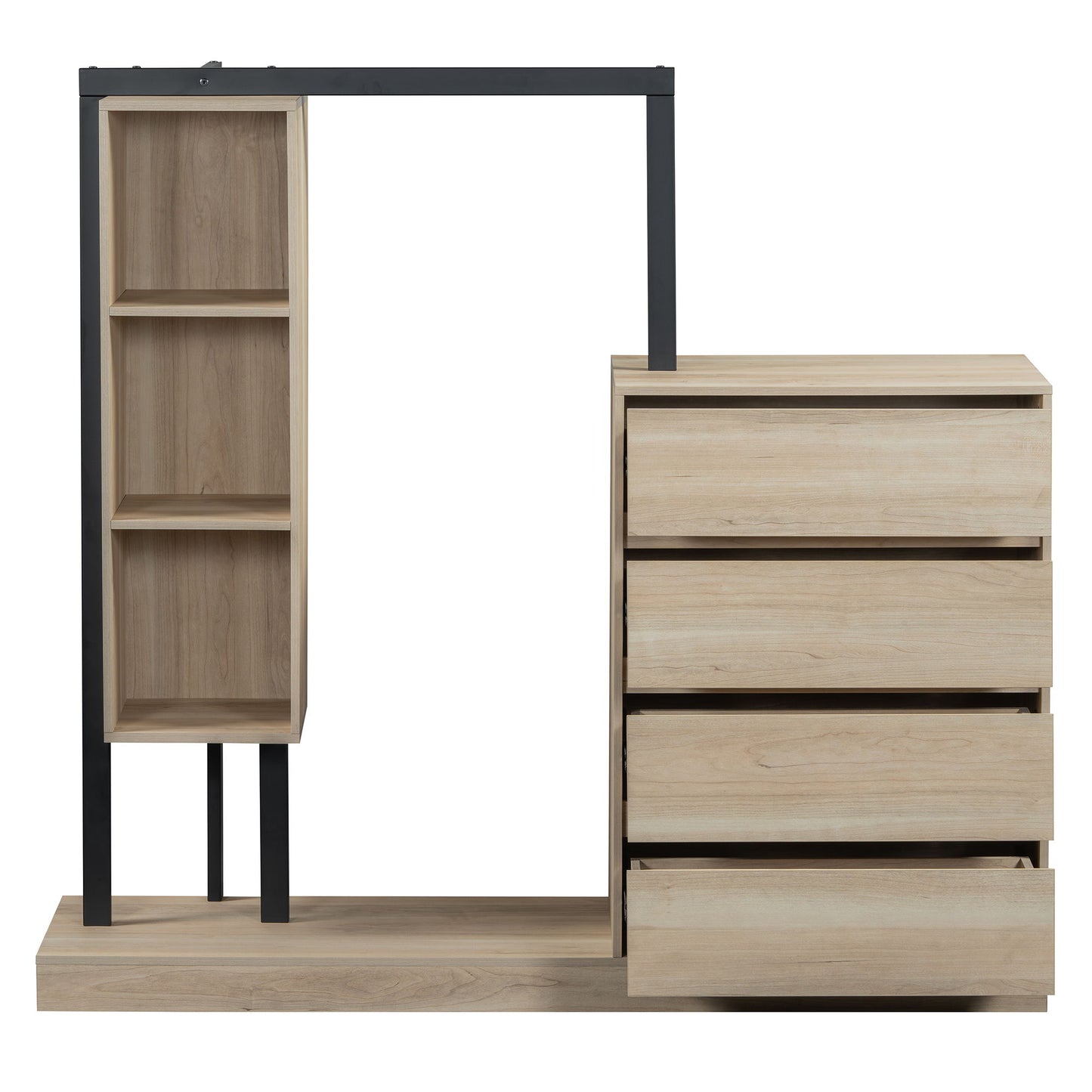 Wardrobe With 4 Drawers And 3 Shelves - Natural